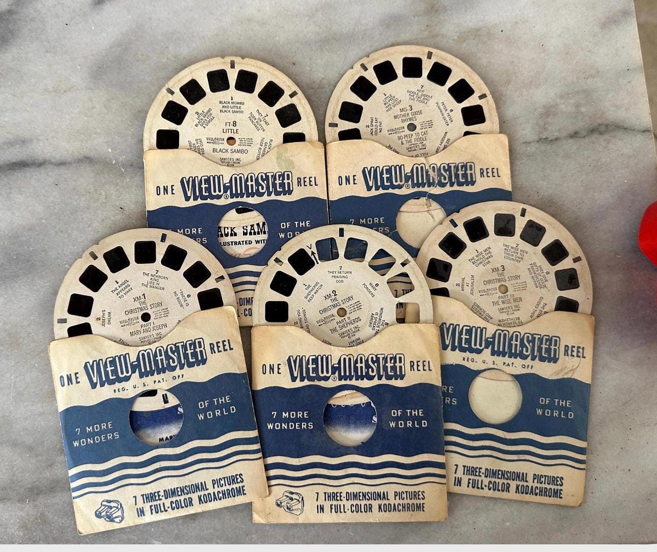 Vintage Red View-Master 3D Toy with 5 Reels: Christmas Story, Mother Goose