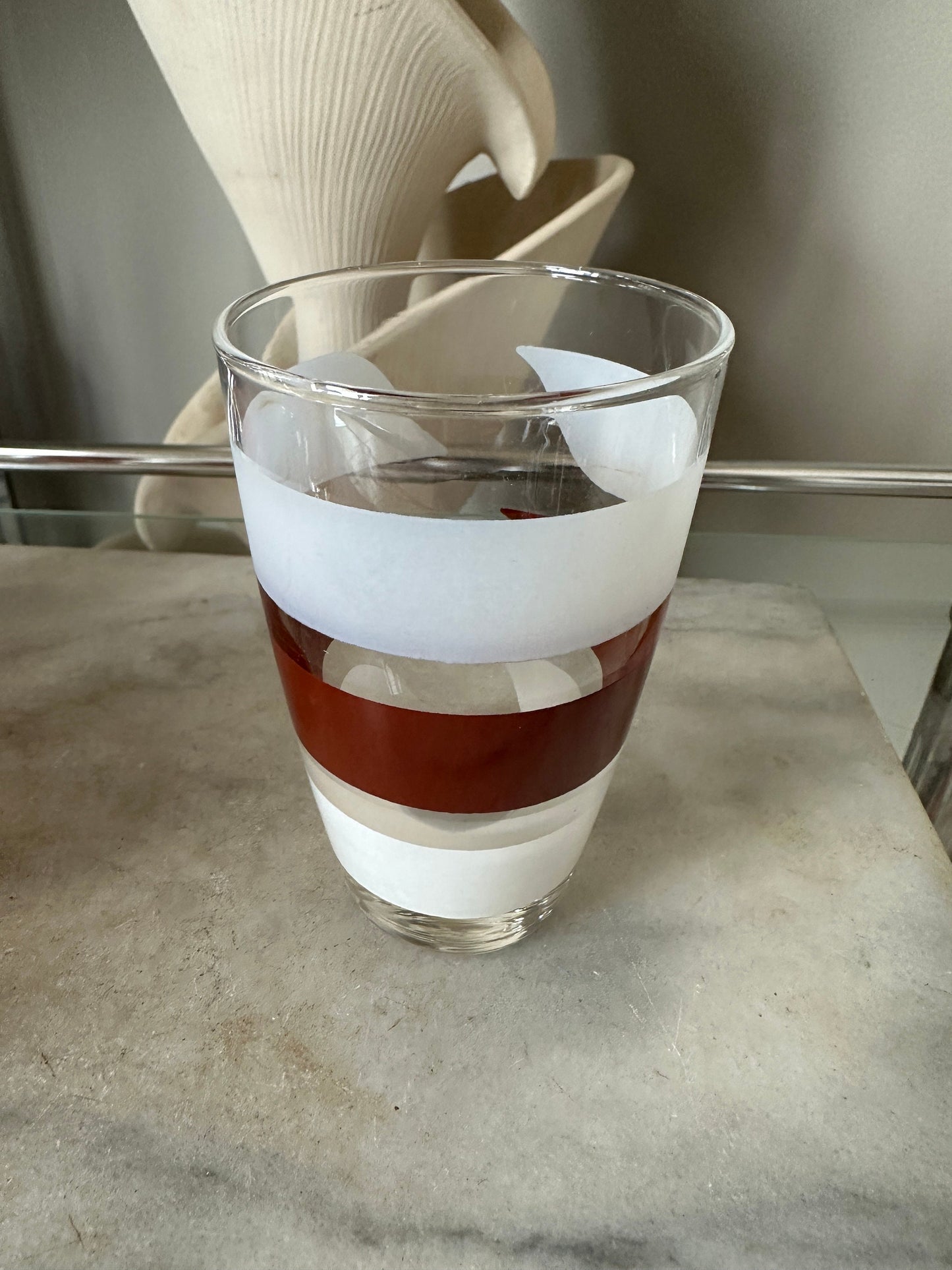 Vintage Libbey Glass Tumblers with Caddy: 1970s Retro Stripe Set