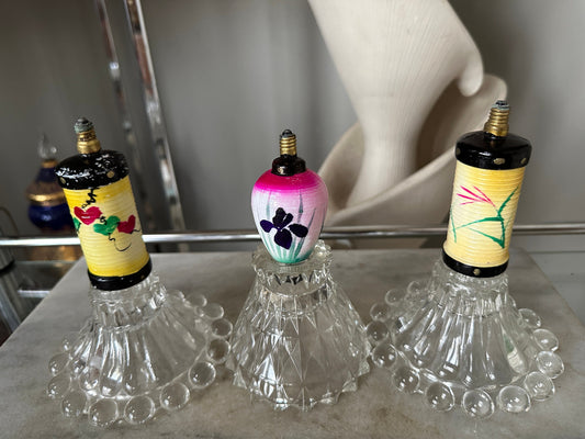 Vintage Glass Chinese Lantern Christmas Ornaments, 1920s Asian Light Bulbs (3 pc)
