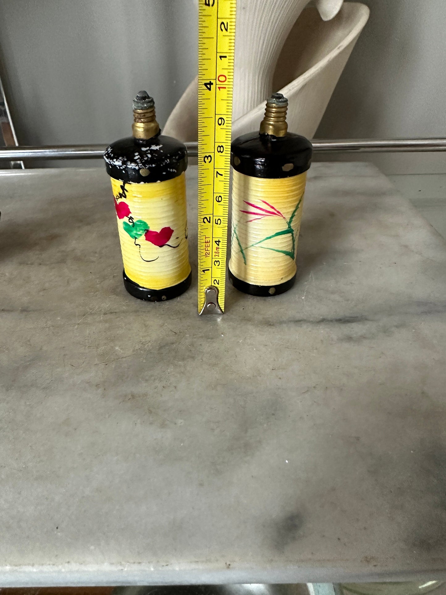 Vintage Glass Chinese Lantern Christmas Ornaments, 1920s Asian Light Bulbs (3 pc)