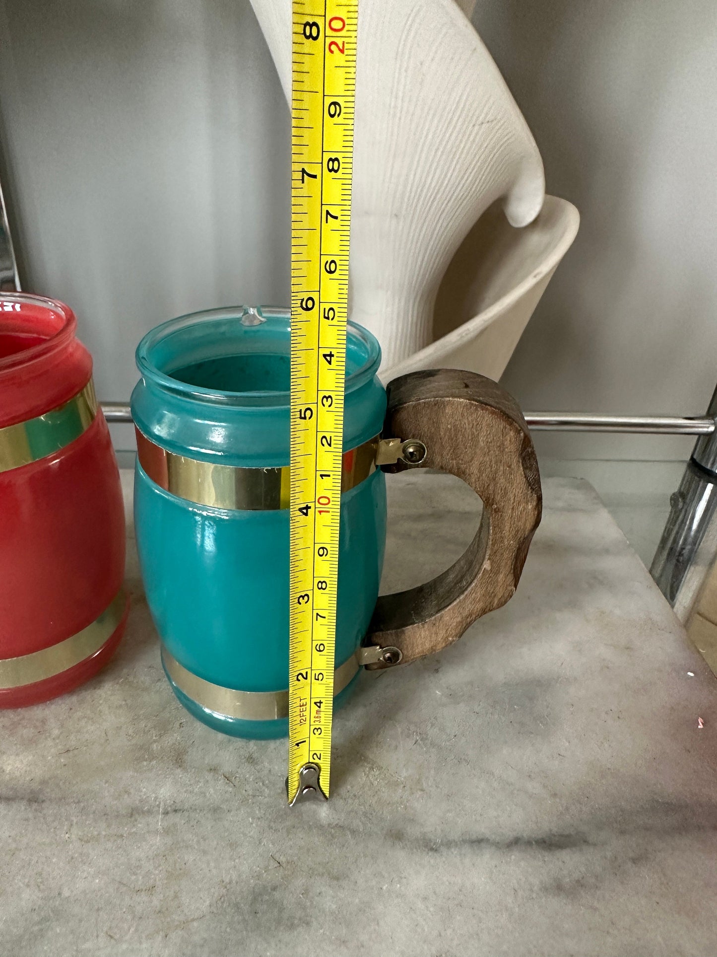 Set of 6 Siesta Ware Glass Beer Mugs with Wooden Handles: Vintage Barware