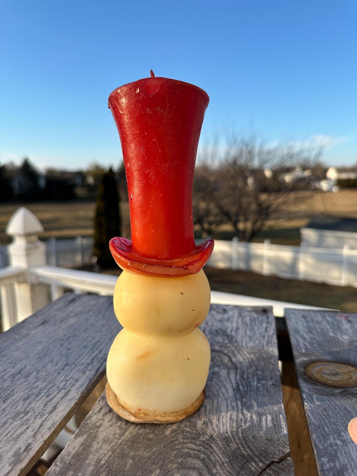 Vintage Mid Century Modern Snowman Top Hat Christmas Candle 8 1/2" Tall