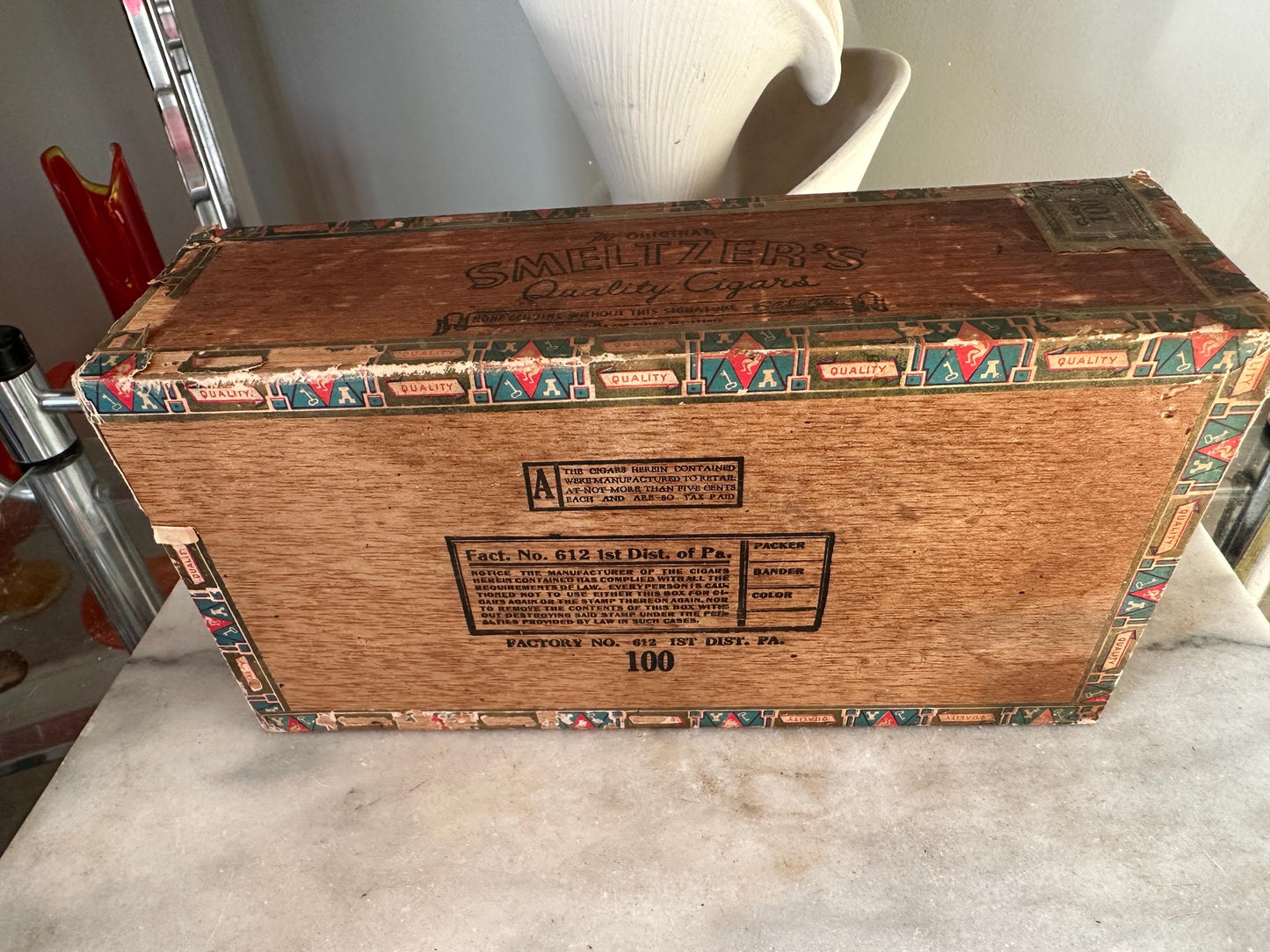 Smeltzer's Cigars Vintage Wood Cigar Box, Lancaster, Pennsylvania...Rare