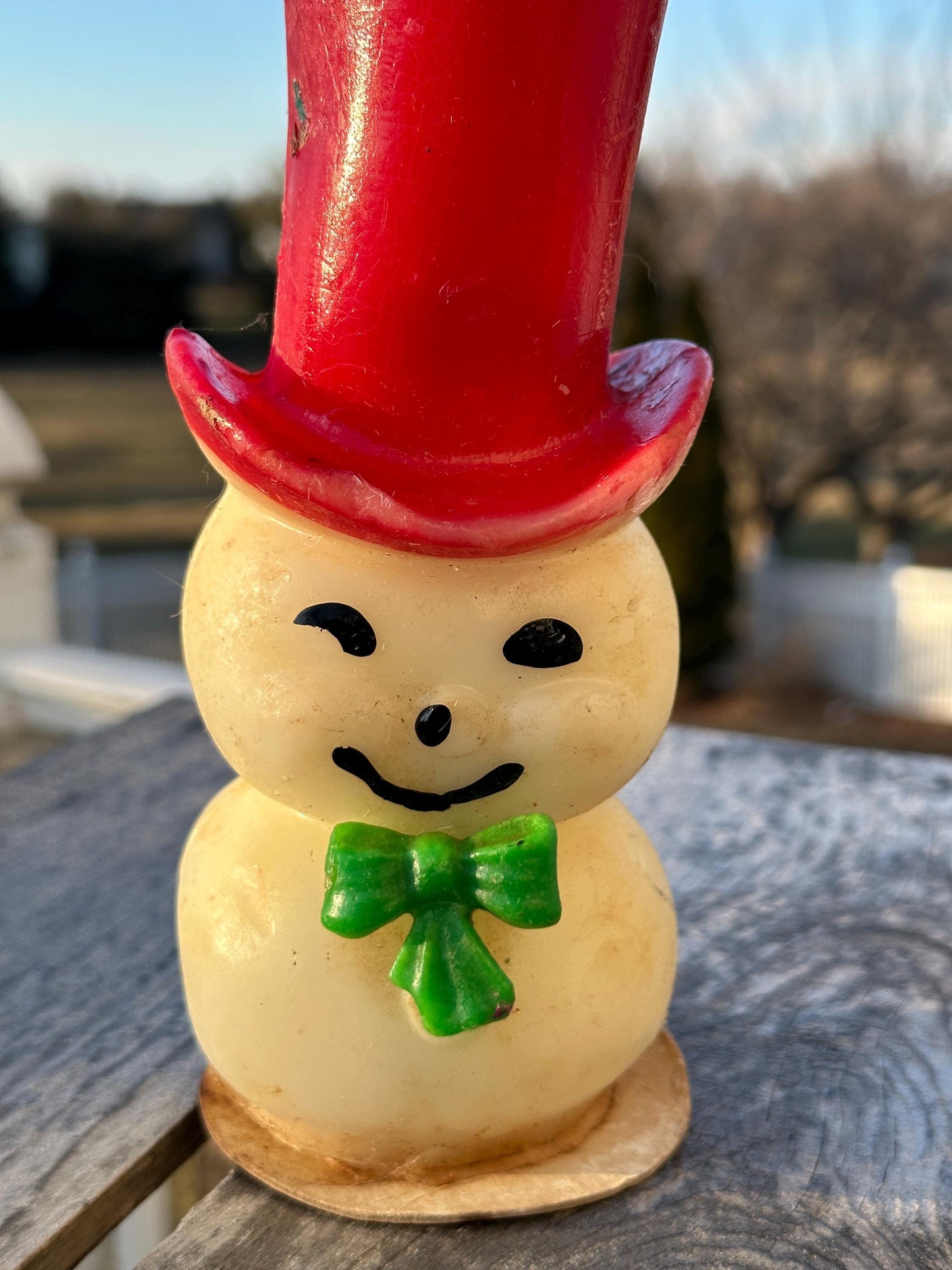 Vintage Mid Century Modern Snowman Top Hat Christmas Candle 8 1/2" Tall