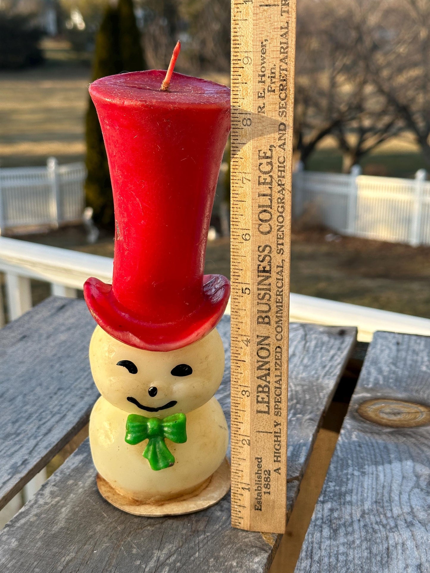 Vintage Mid Century Modern Snowman Top Hat Christmas Candle 8 1/2" Tall