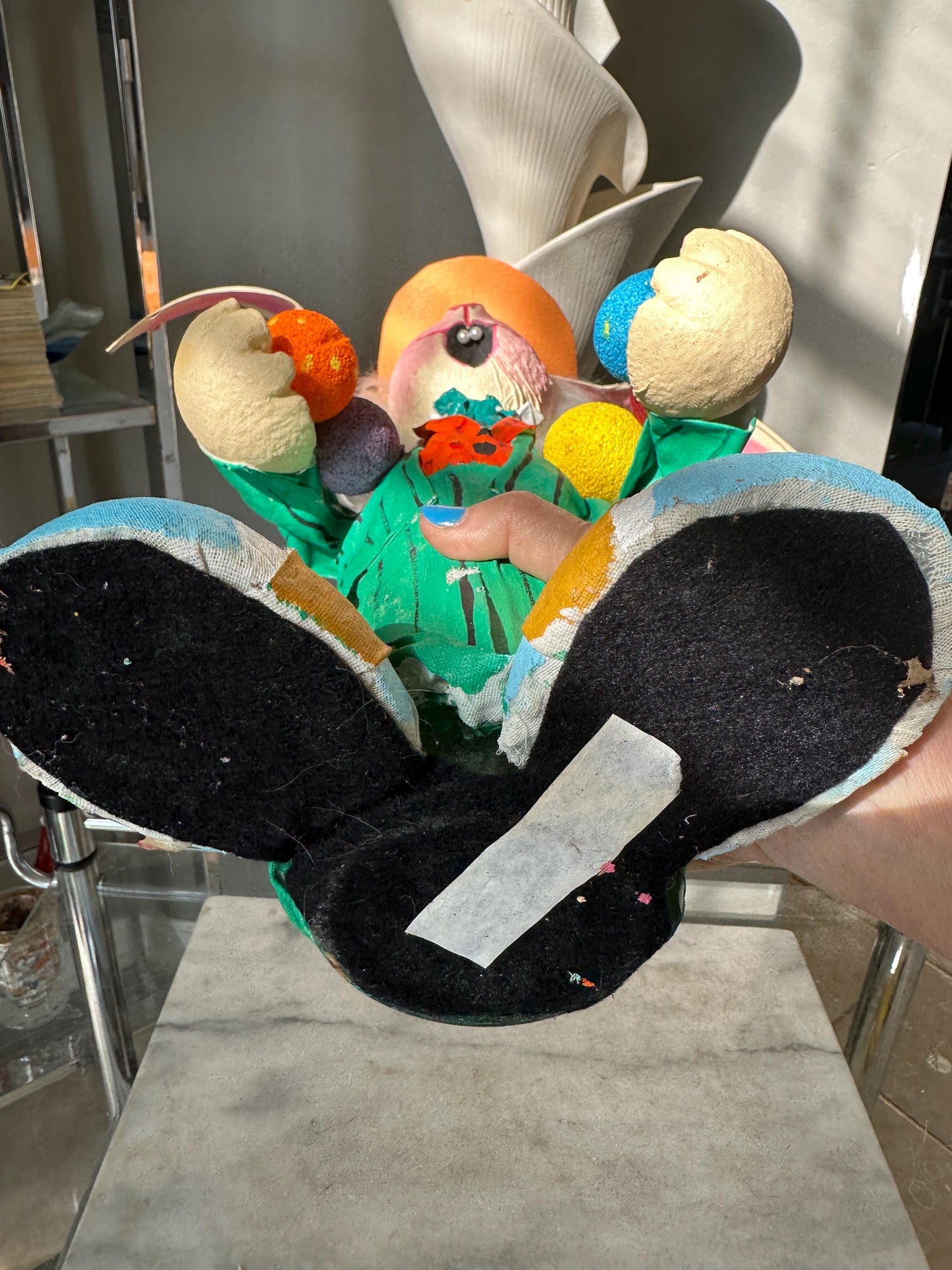 Handcrafted Paper Mâché Easter Bunny: Green Suit & Top Hat, 18" Whimsical Spring Decor