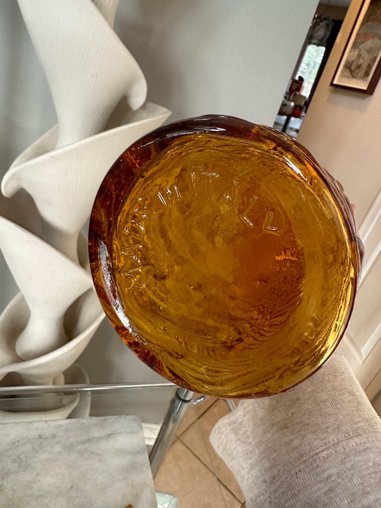 Vintage Empoli Style  Decanter Carafe Amber Wave  Genie Bottle Italy 22"