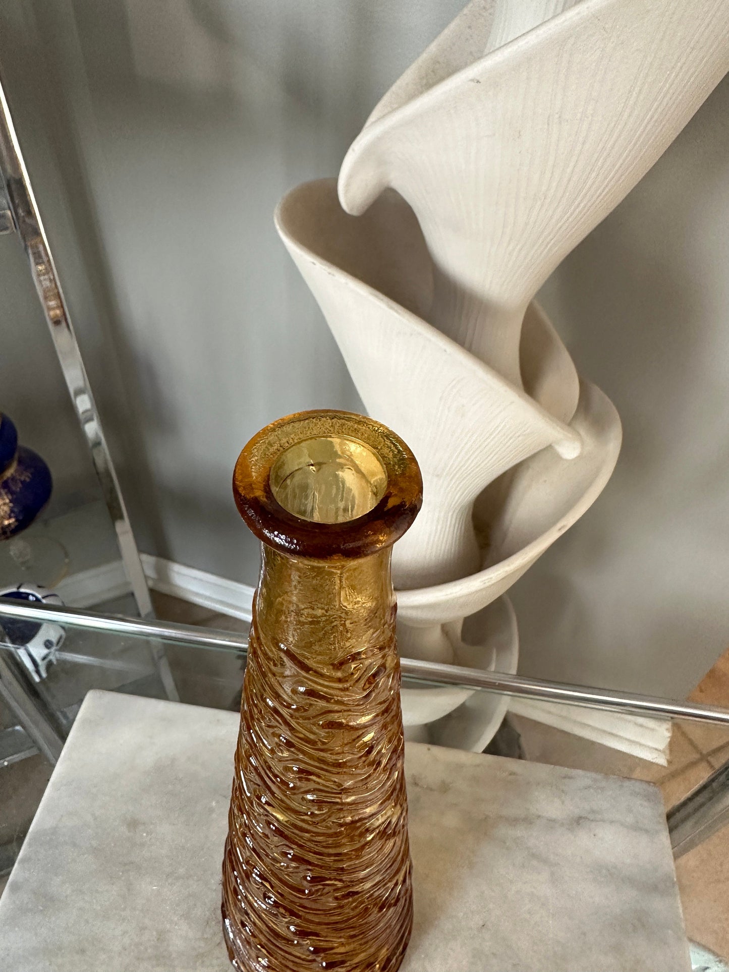 Vintage Empoli Style  Decanter Carafe Amber Wave  Genie Bottle Italy 22"