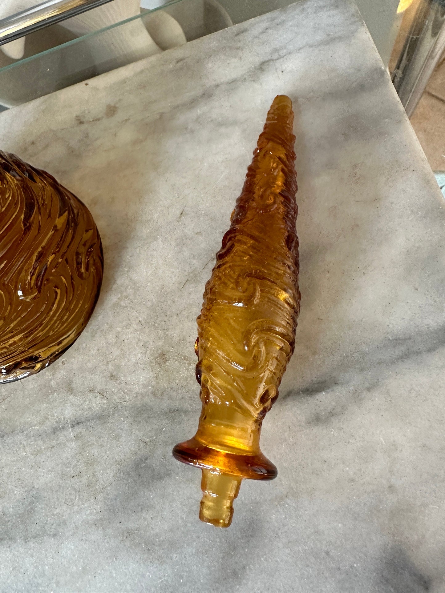 Vintage Empoli Style  Decanter Carafe Amber Wave  Genie Bottle Italy 22"