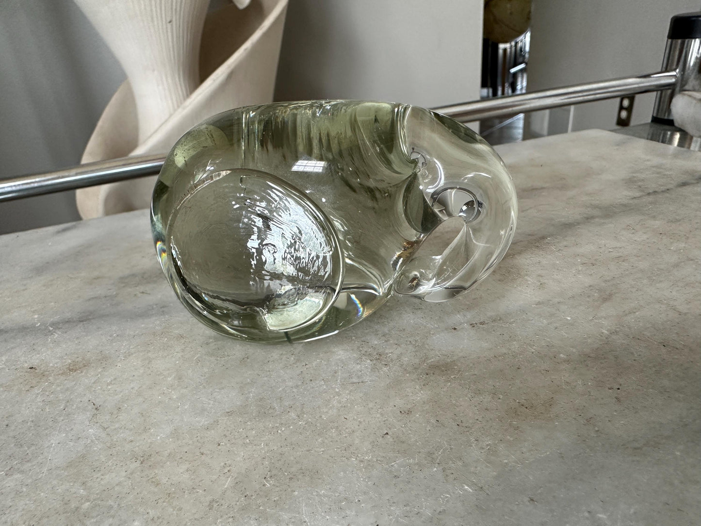 Vintage Hand Blown Glass Elephant Paperweight: Action International Art Glass