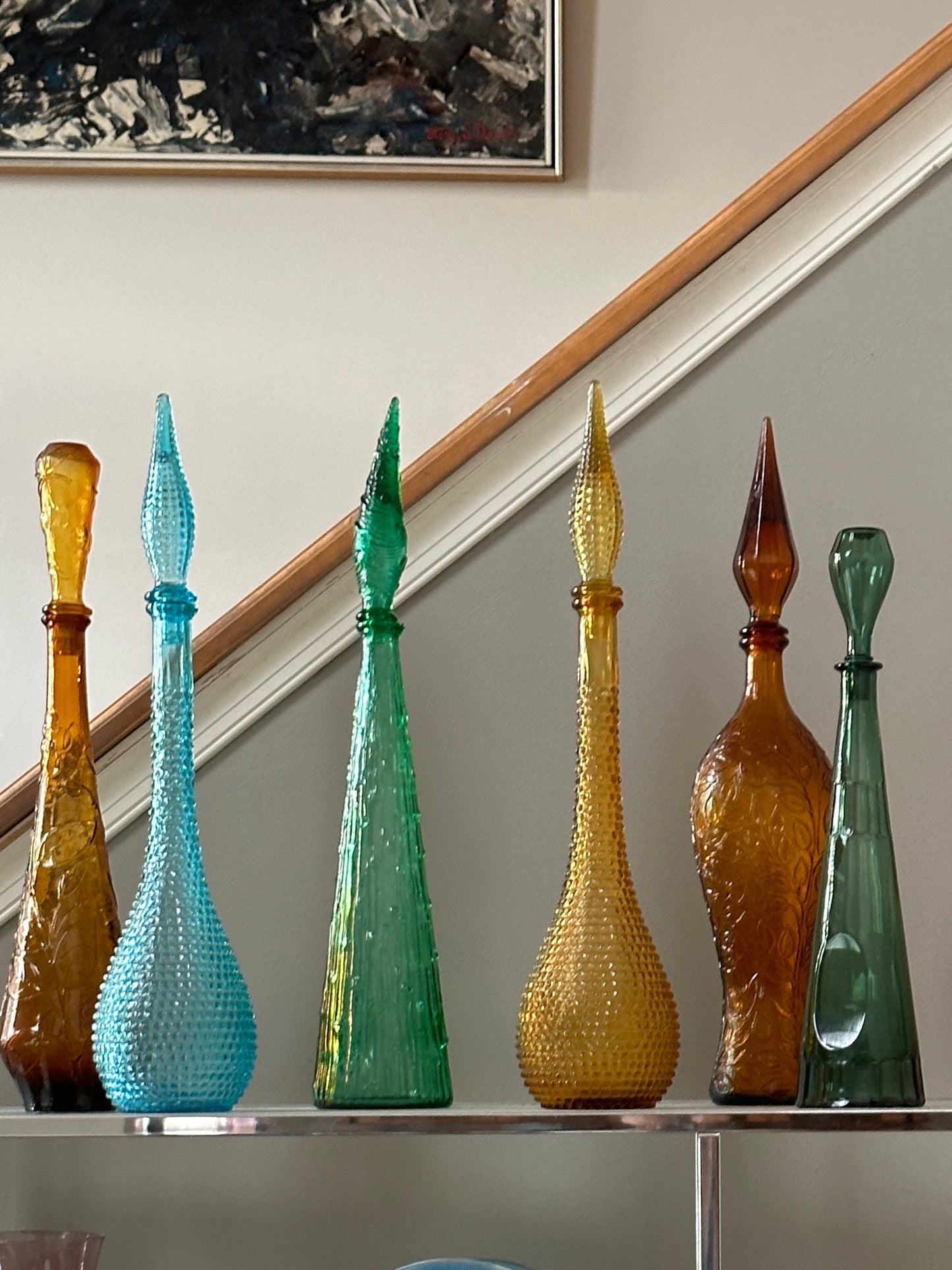 Vintage Empoli Style  Decanter Carafe Amber Wave  Genie Bottle Italy 22"