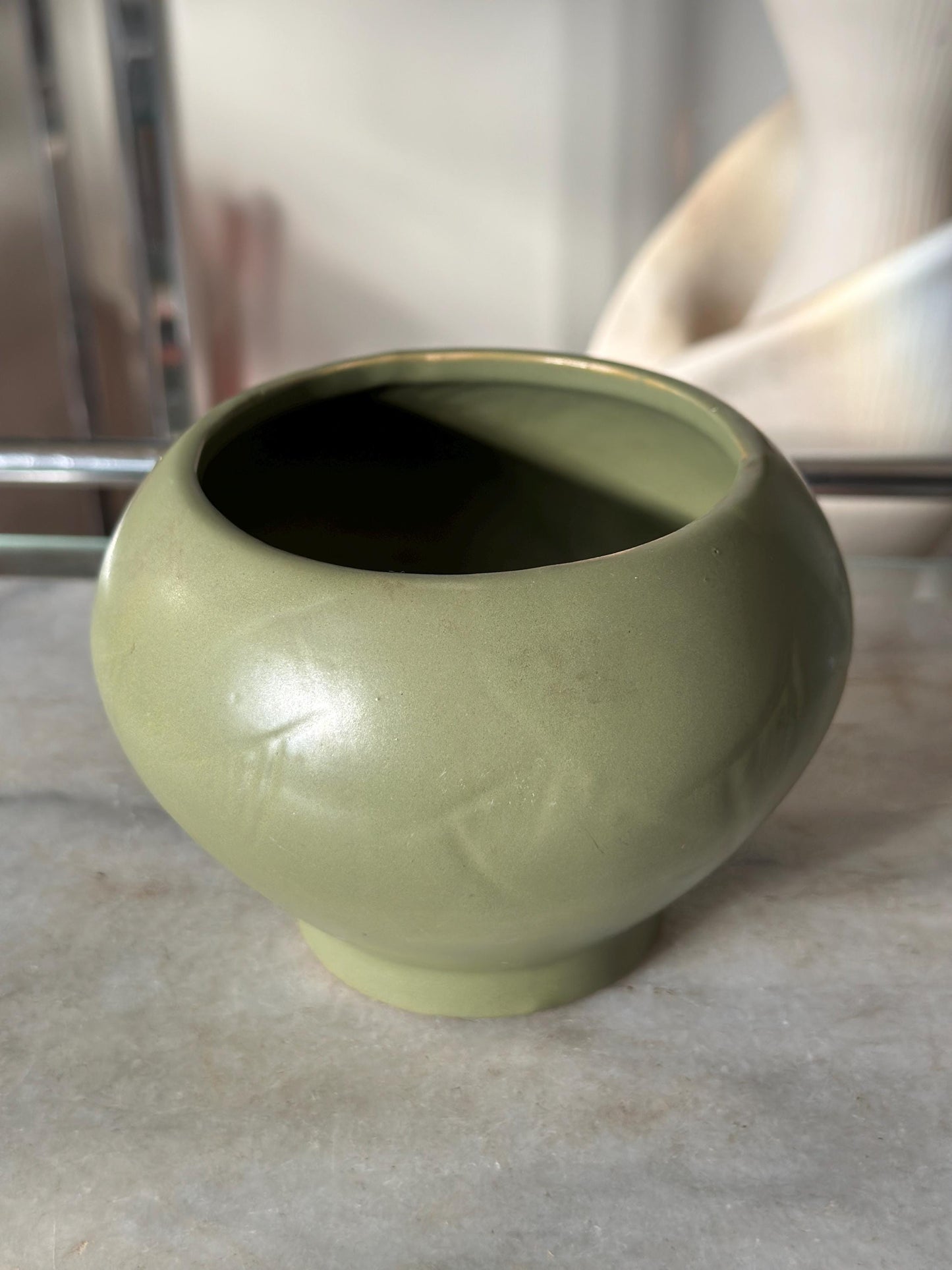 Vintage McCOY Floraline Vase: Matte Green Mid-Century Modern Pottery Planter