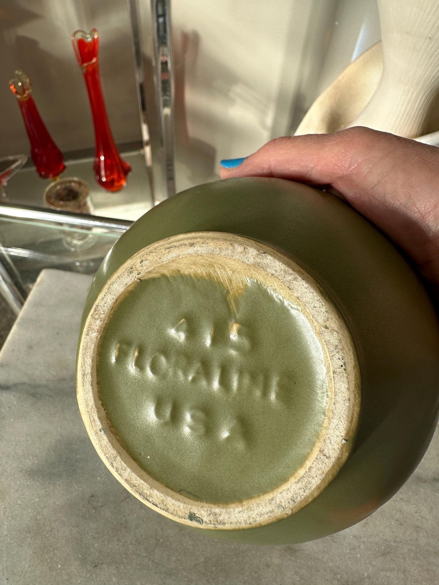 Vintage McCOY Floraline Vase: Matte Green Mid-Century Modern Pottery Planter