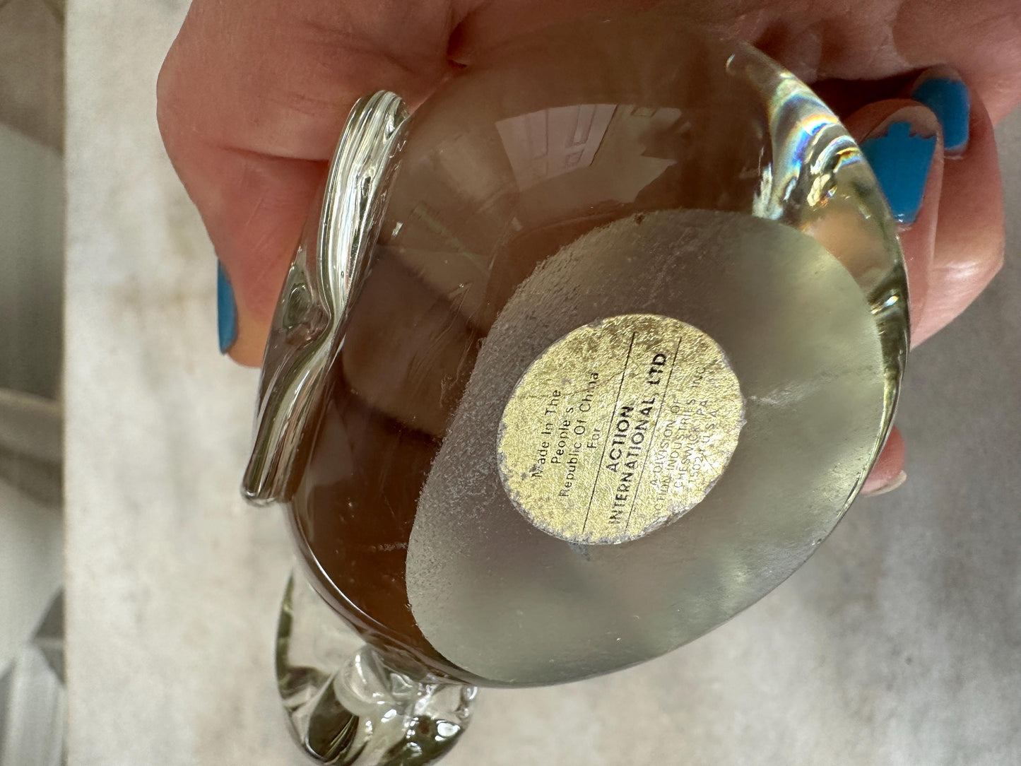 Vintage Hand Blown Glass Elephant Paperweight: Action International Art Glass