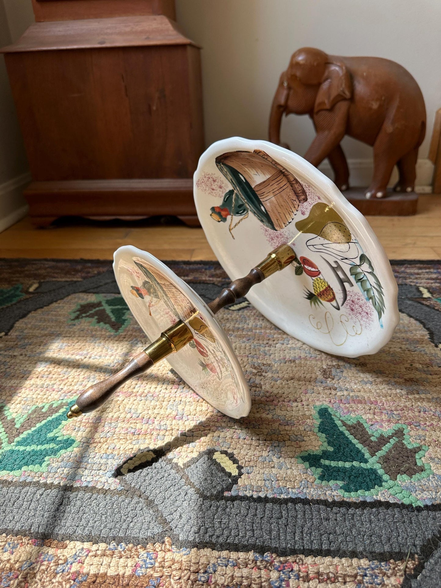 Mid Century Ceramic Tiered Plate Server: 1950s Japanese Wine Cheese Tray