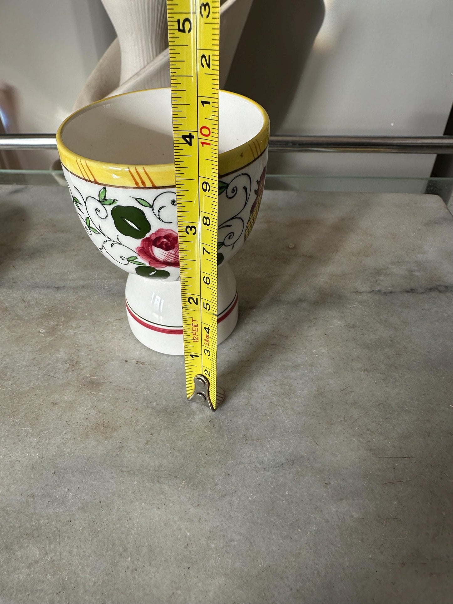 Vintage UCAGCO Double Egg Cup with Stand: Rooster & Rose Japan Ceramic