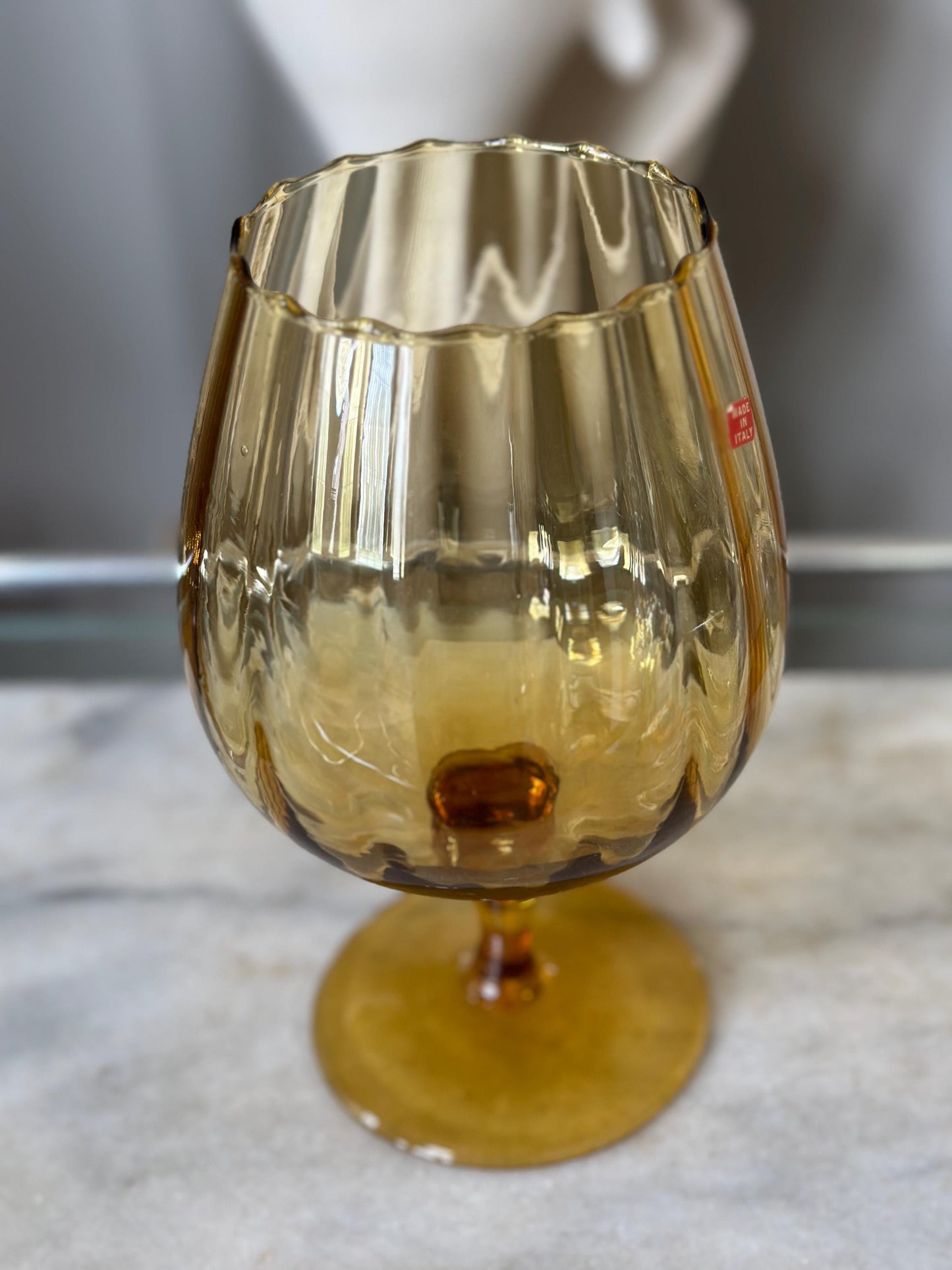 Vintage Empoli Amber Glass Snifter: Mid-Century Modern Italian Art Glass