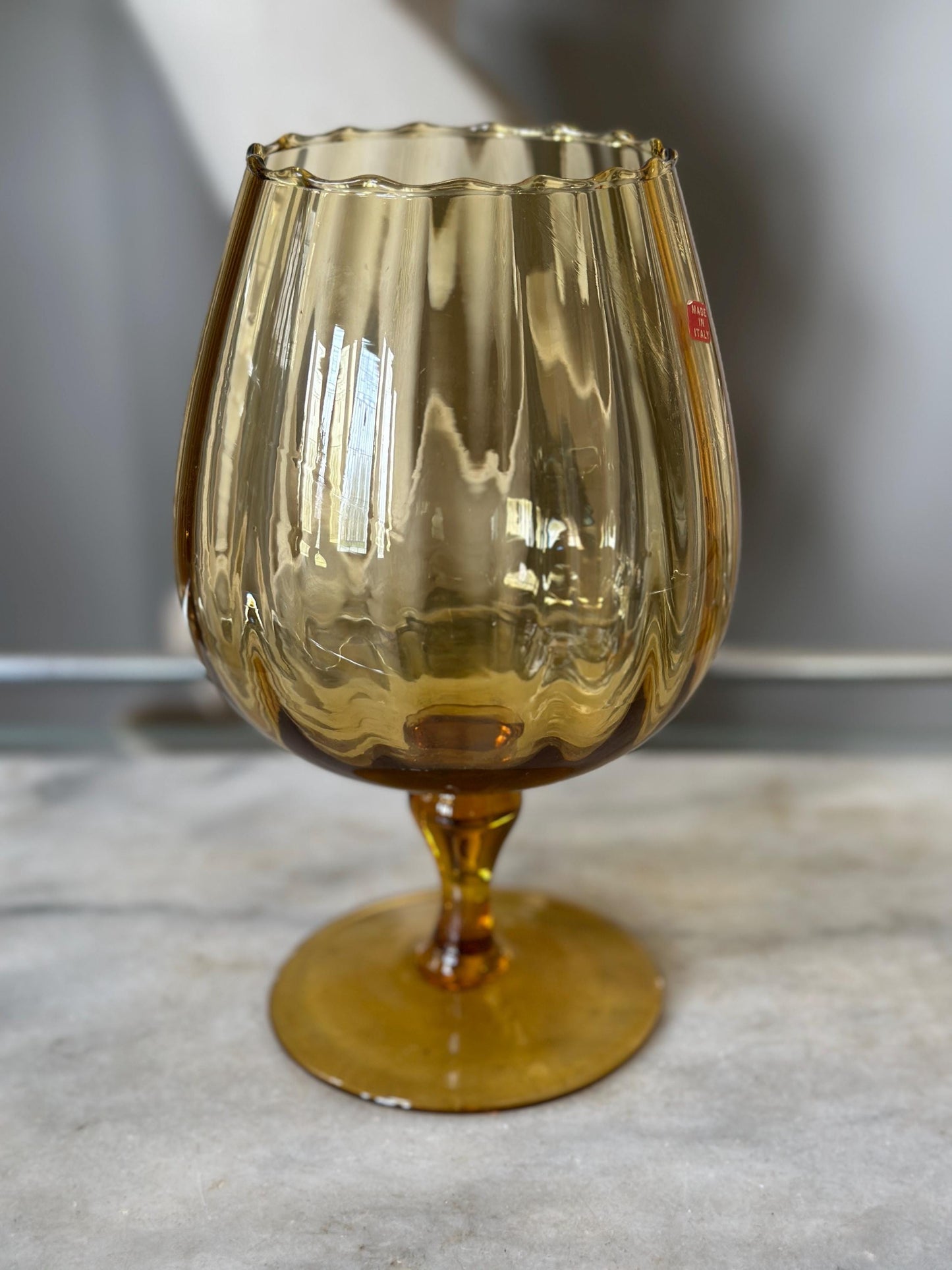 Vintage Empoli Amber Glass Snifter: Mid-Century Modern Italian Art Glass