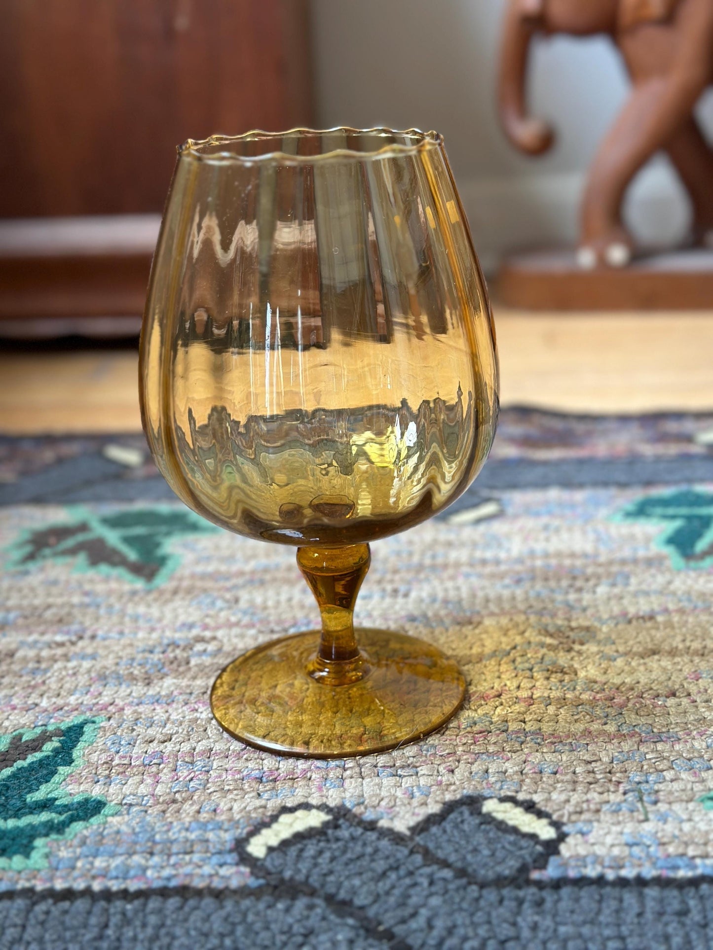 Vintage Empoli Amber Glass Snifter: Mid-Century Modern Italian Art Glass