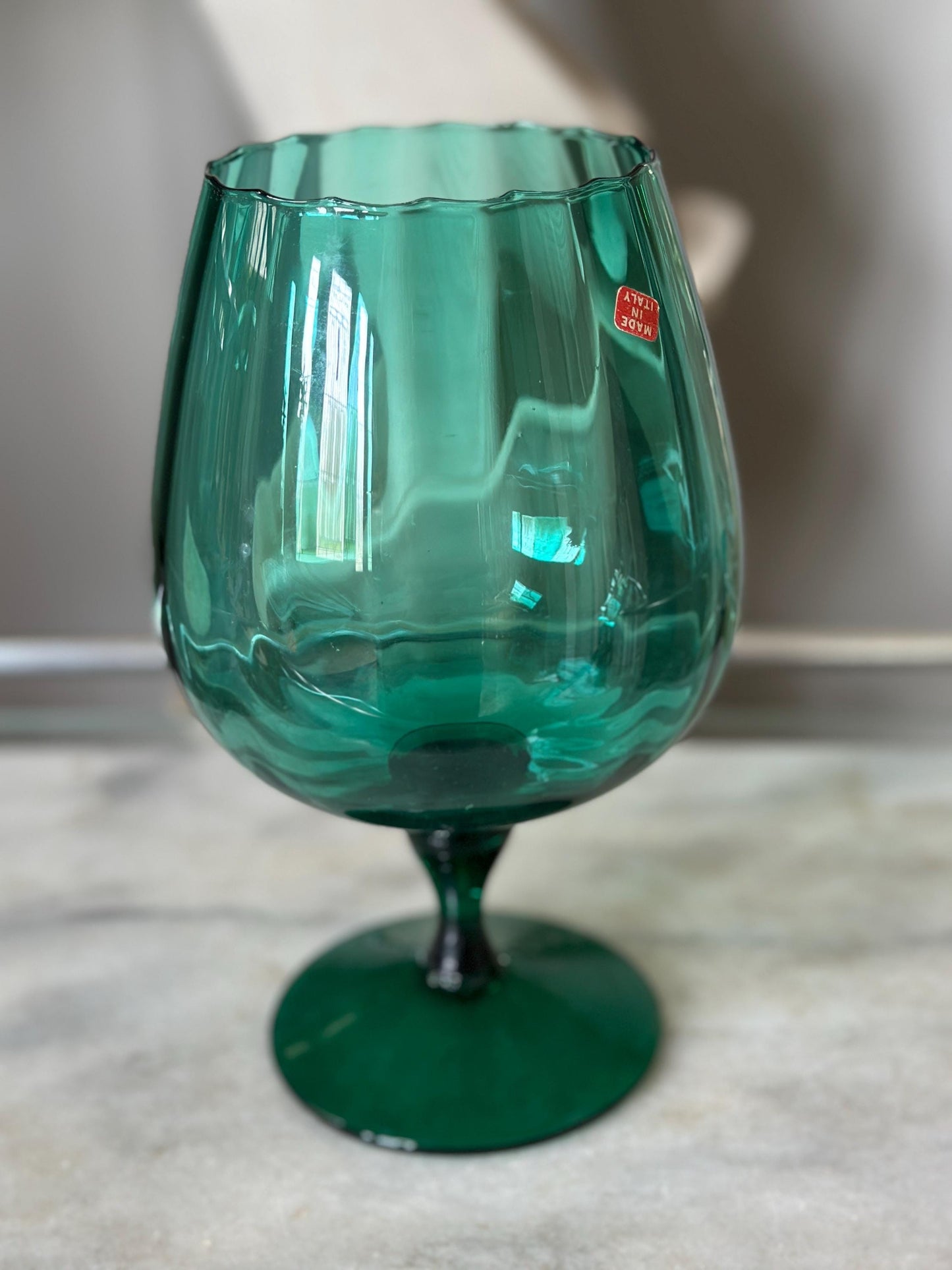Vintage Empoli Teal Art Glass Snifter: Mid-Century Modern Italy