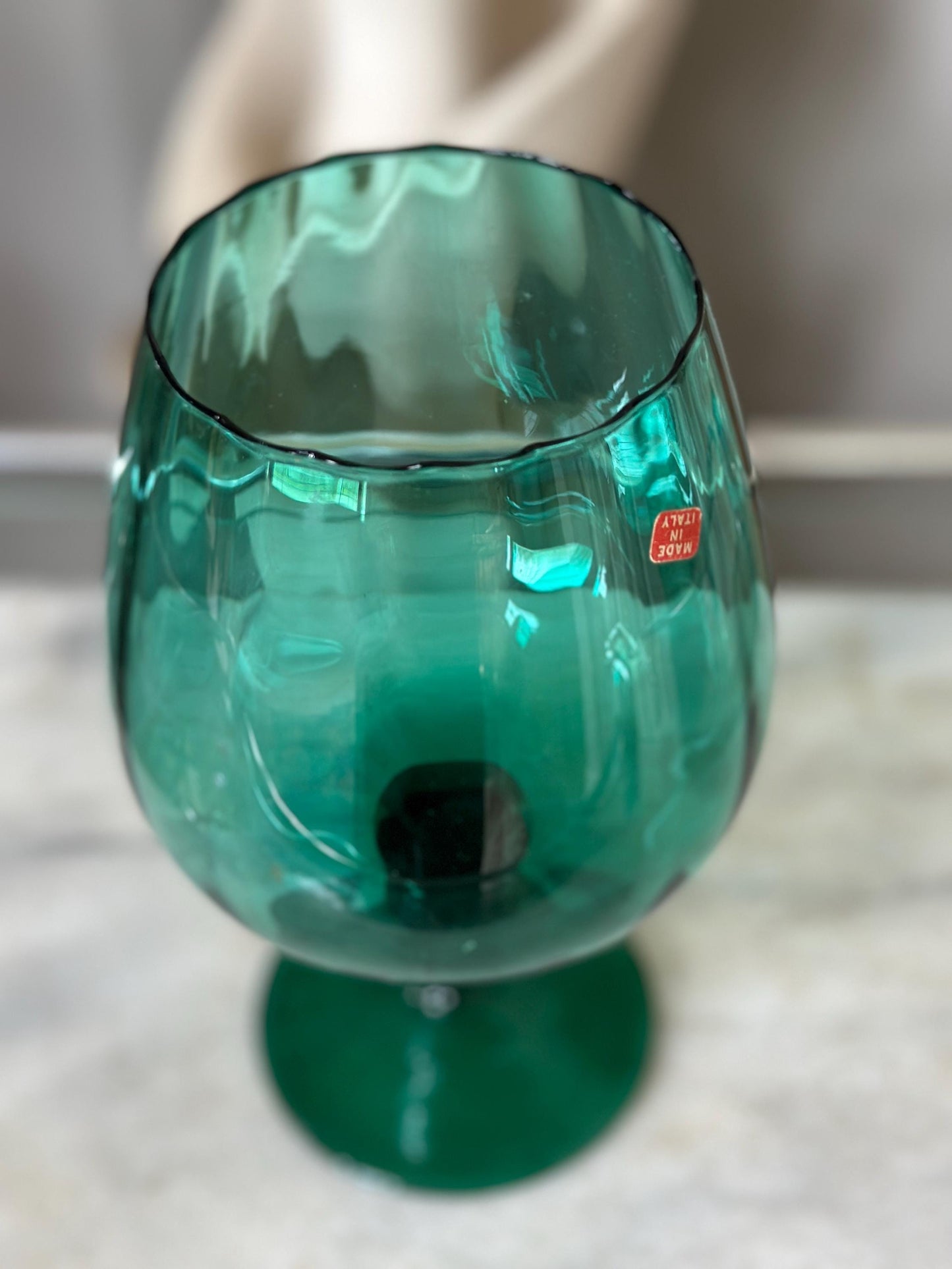 Vintage Empoli Teal Art Glass Snifter: Mid-Century Modern Italy