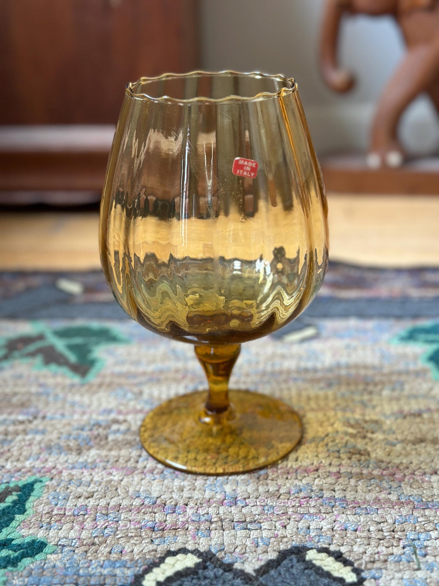 Vintage Empoli Amber Glass Snifter: Mid-Century Modern Italian Art Glass