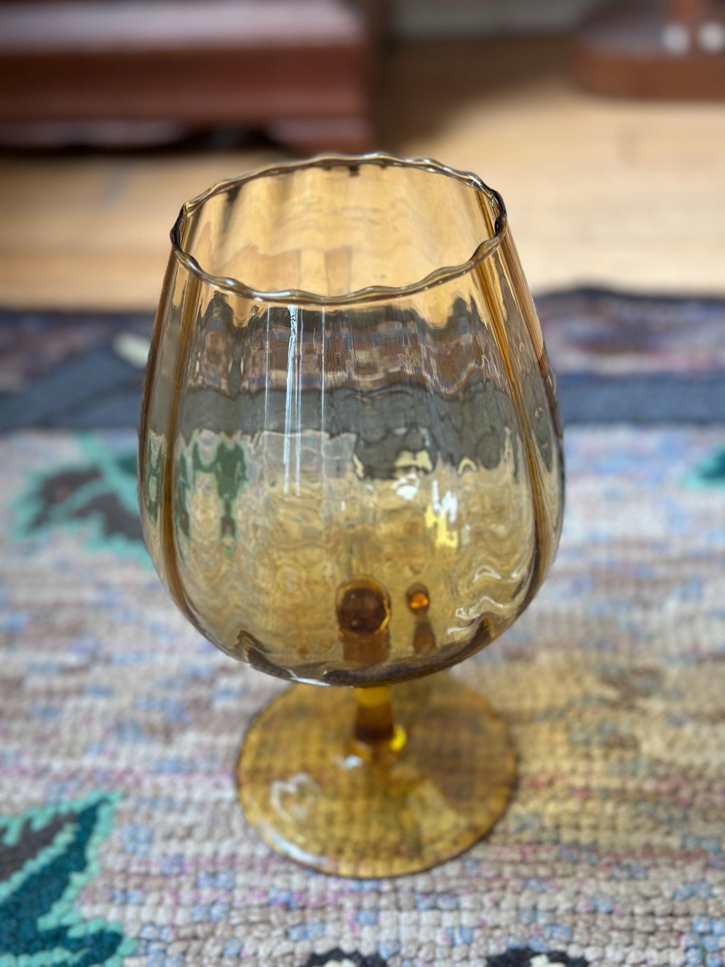 Vintage Empoli Amber Glass Snifter: Mid-Century Modern Italian Art Glass