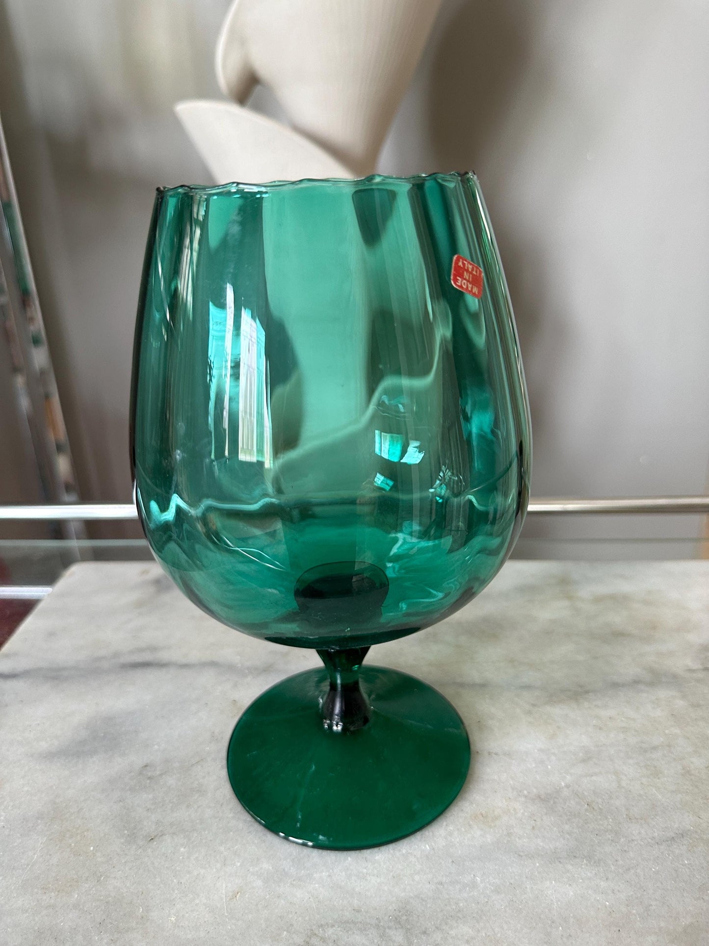 Vintage Empoli Teal Art Glass Snifter: Mid-Century Modern Italy