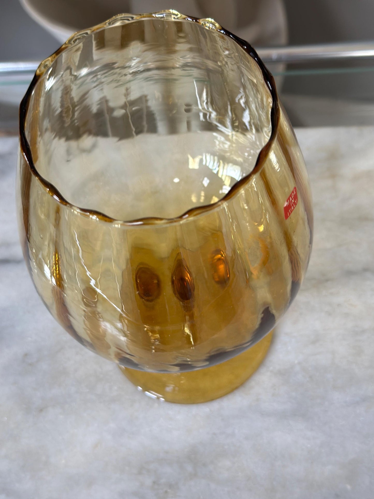 Vintage Empoli Amber Glass Snifter: Mid-Century Modern Italian Art Glass