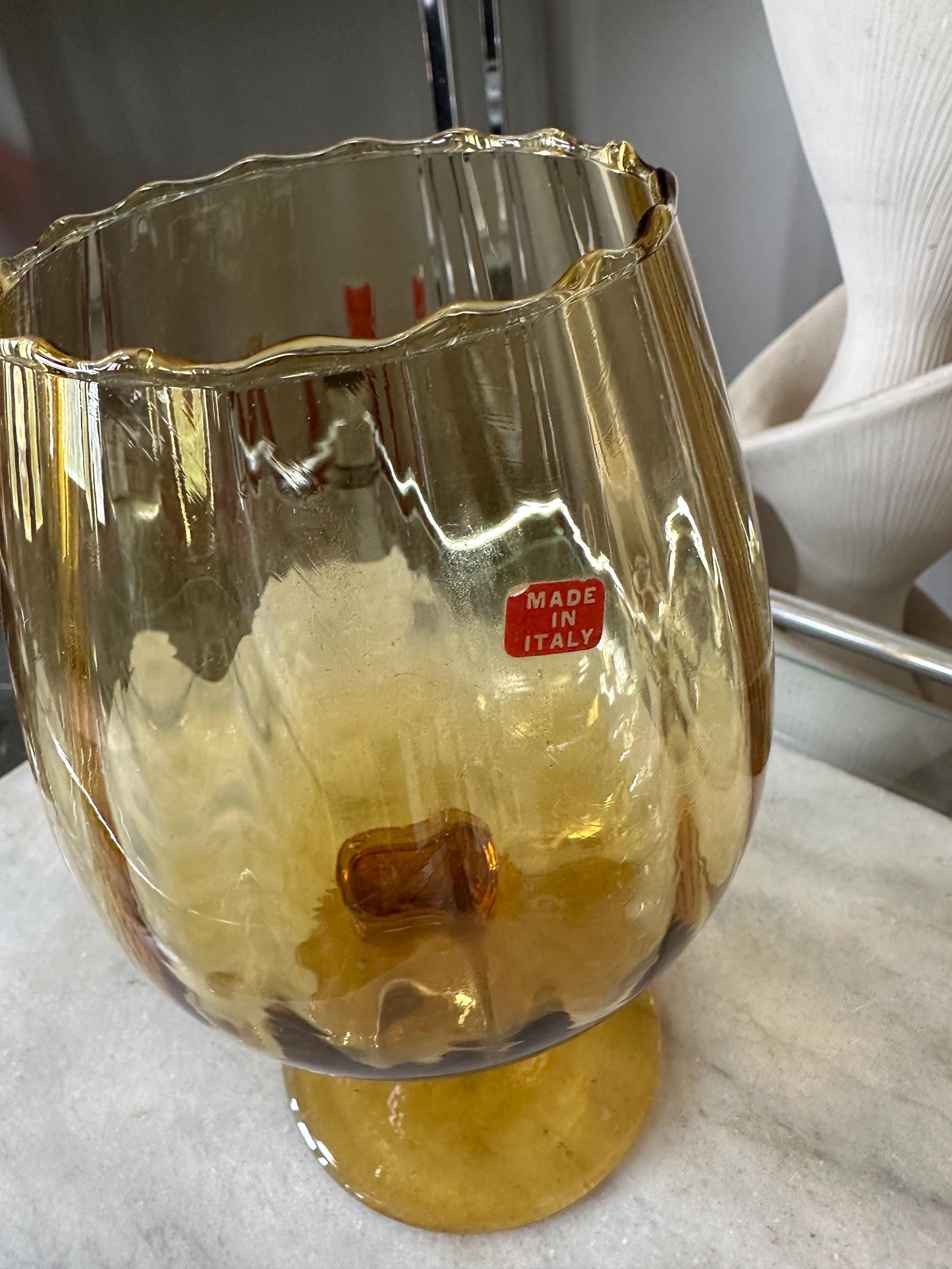 Vintage Empoli Amber Glass Snifter: Mid-Century Modern Italian Art Glass