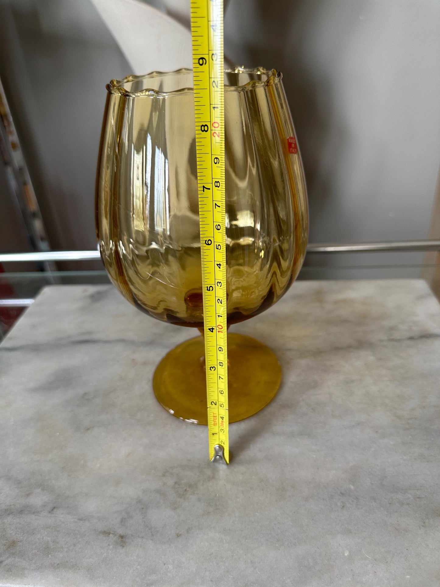 Vintage Empoli Amber Glass Snifter: Mid-Century Modern Italian Art Glass