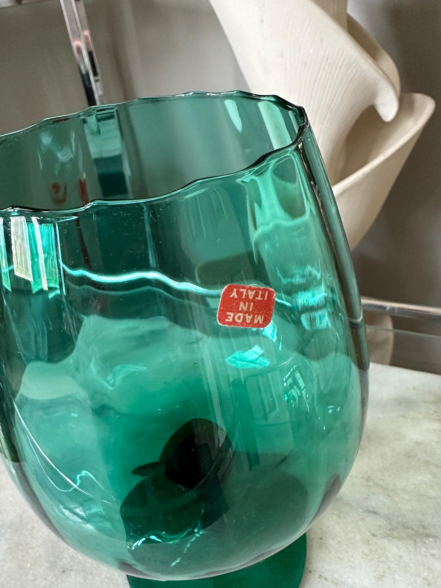 Vintage Empoli Teal Art Glass Snifter: Mid-Century Modern Italy