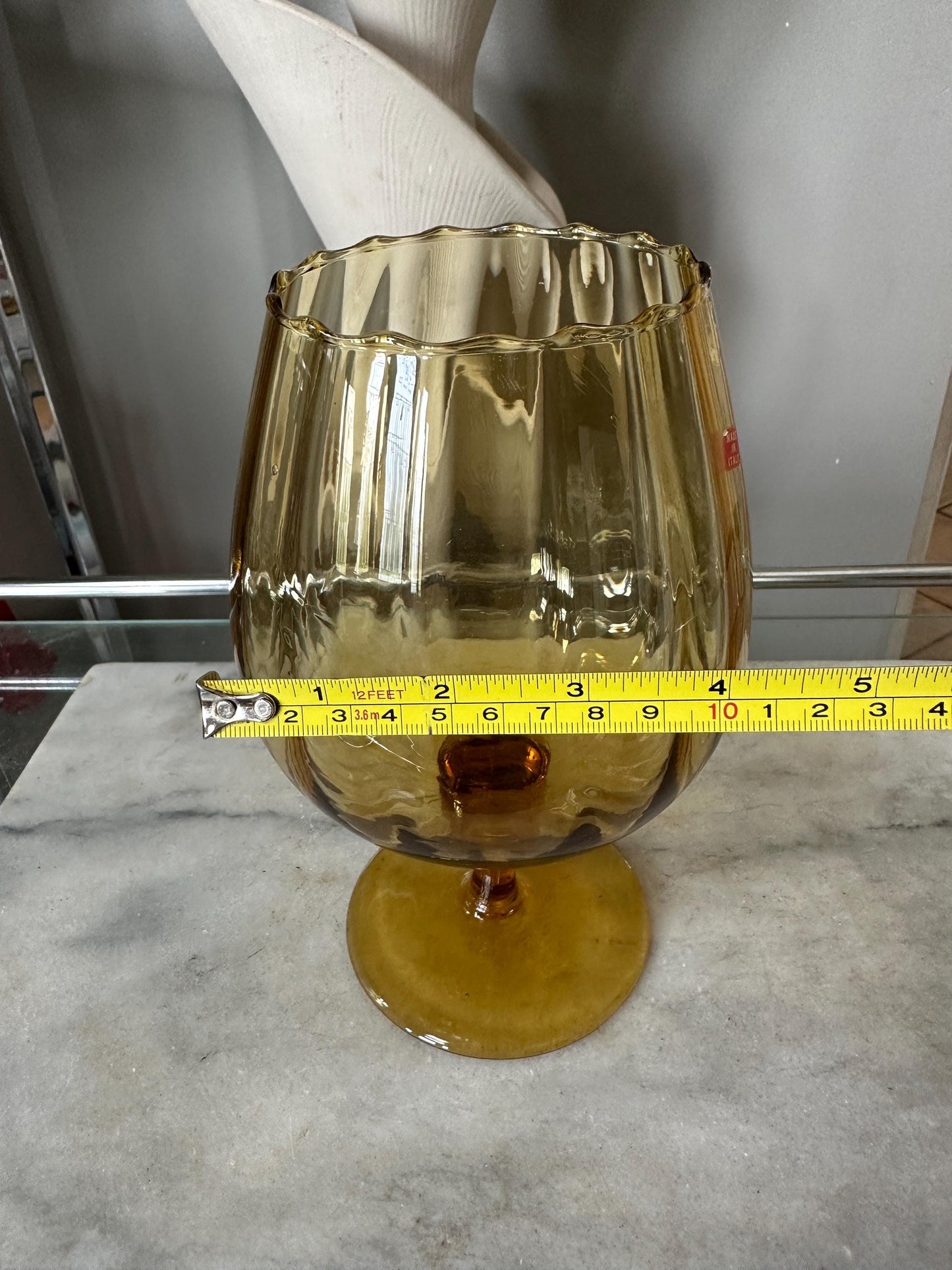 Vintage Empoli Amber Glass Snifter: Mid-Century Modern Italian Art Glass