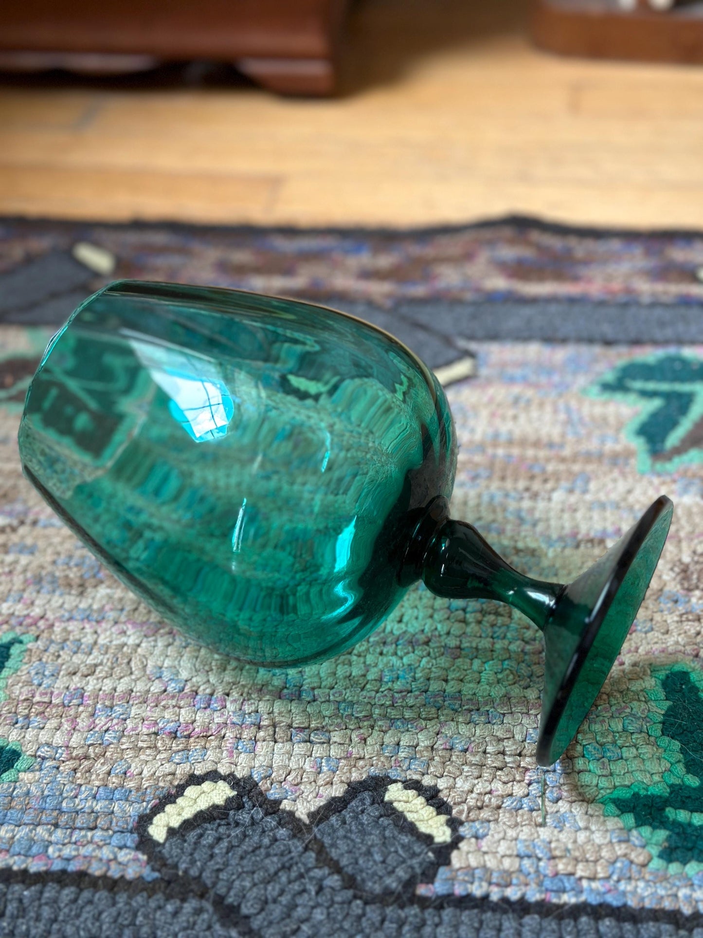 Vintage Empoli Teal Art Glass Snifter: Mid-Century Modern Italy
