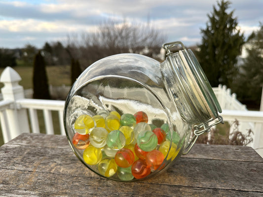 Vintage Cat Eye Marbles Set - 50+ Glass Marbles in Penny Candy Jar