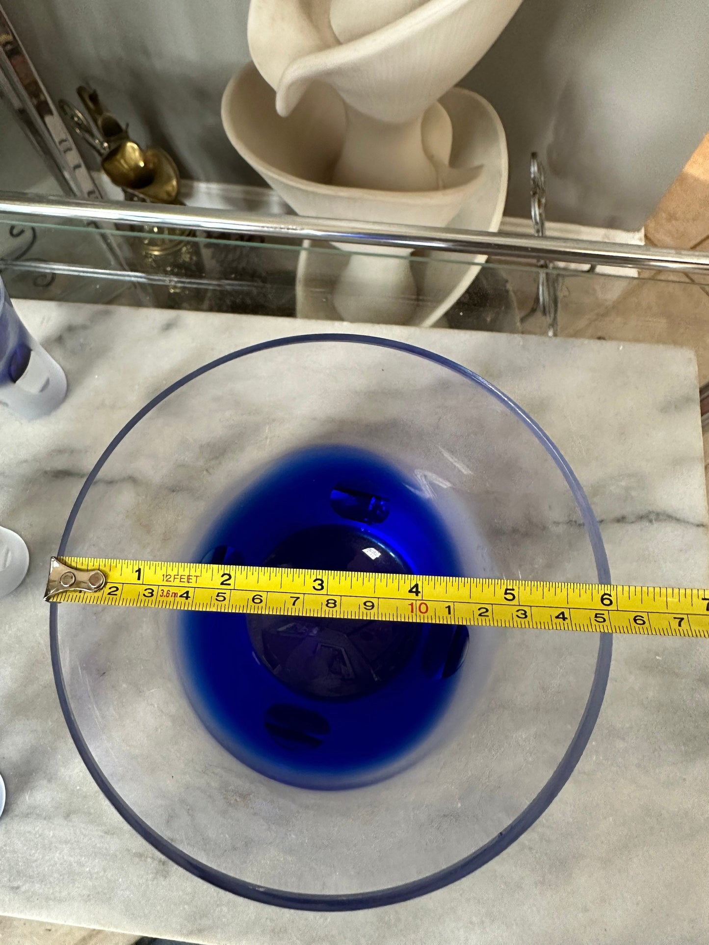 Vintage Mid Century Modern Blue Glass Ice Bucket & Shot Glass Set