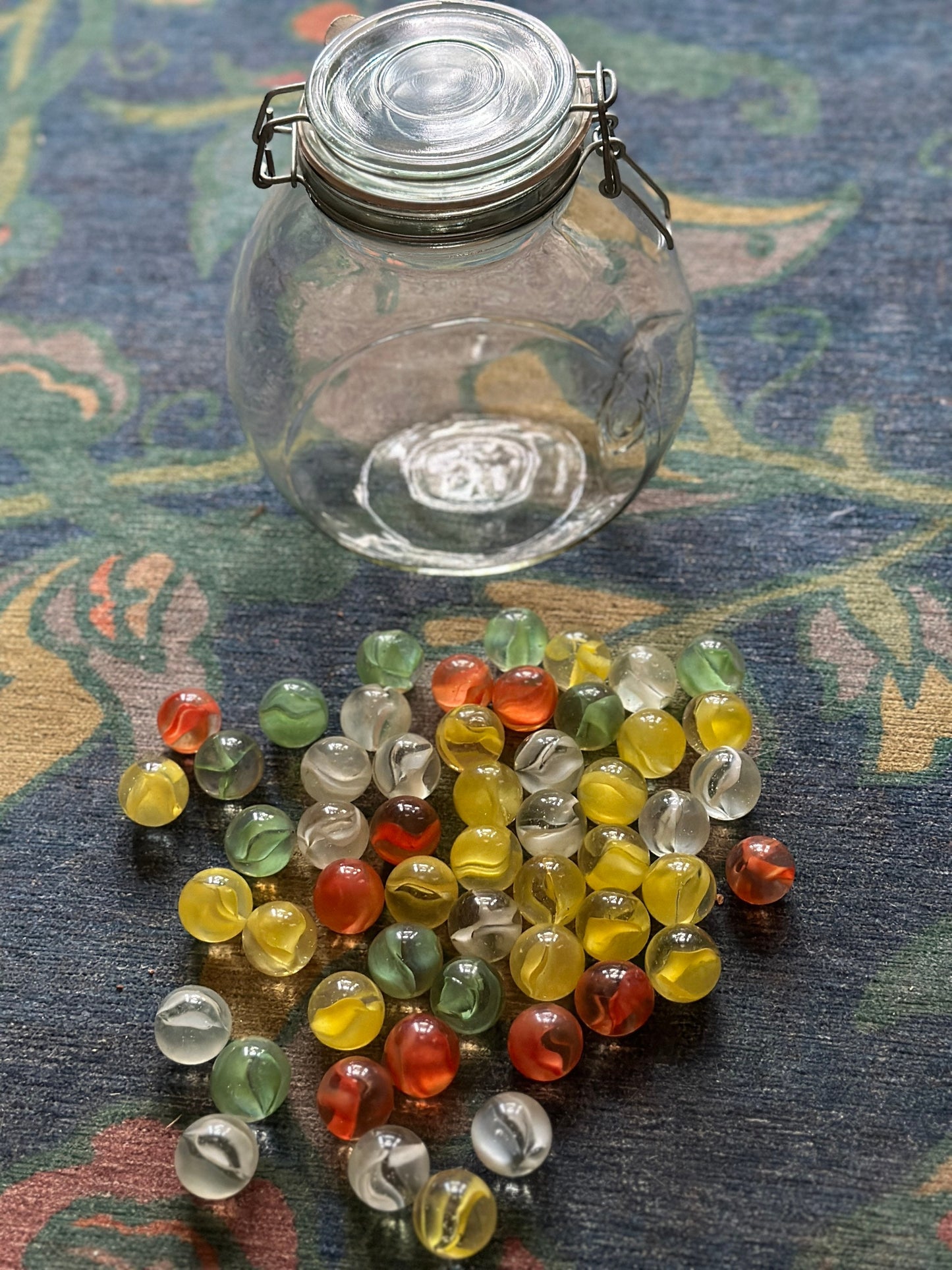 Vintage Cat Eye Marbles Set - 50+ Glass Marbles in Penny Candy Jar