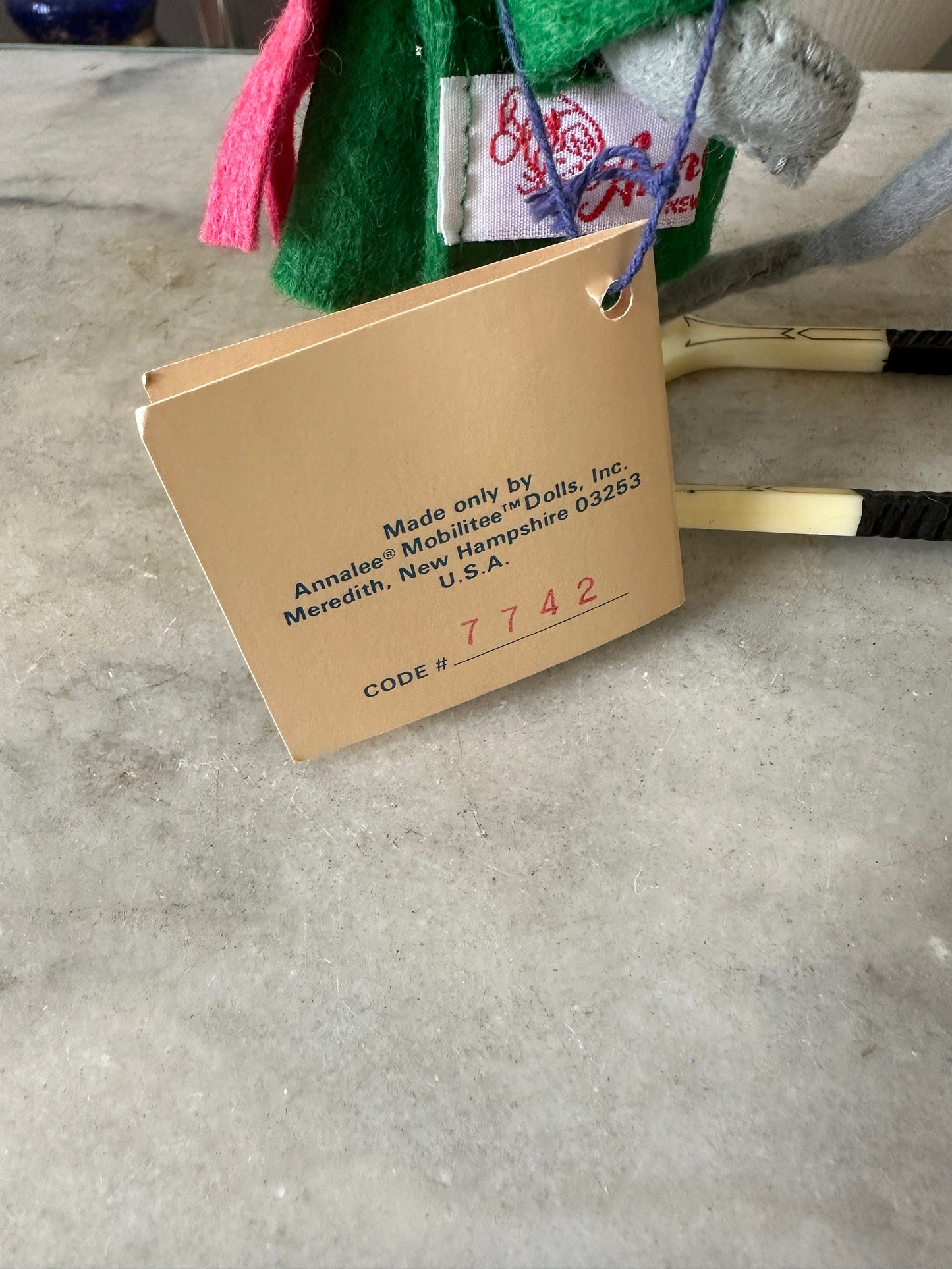 Vintage Annalee Christmas Mouse Snowshoes Tennis Rackets Holiday Collectible, 7” high