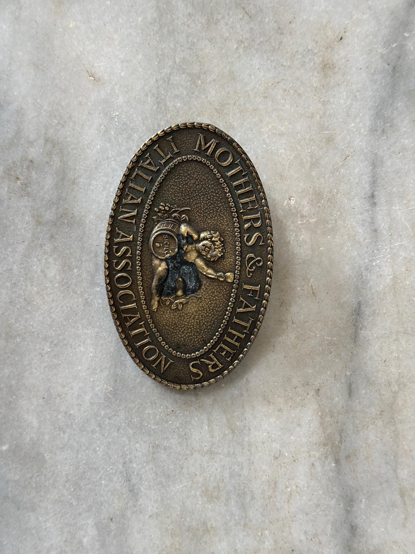Vintage 1970s Italian Association Belt Buckle: Brass Plated