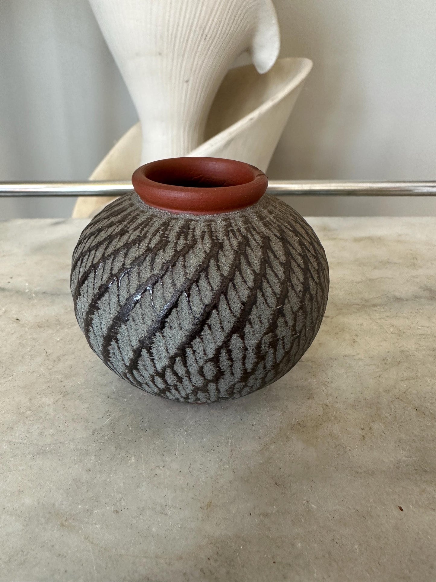 Mid Century W. Germany Vase Sgpraffto by Wekara Brown Beige Terracotta