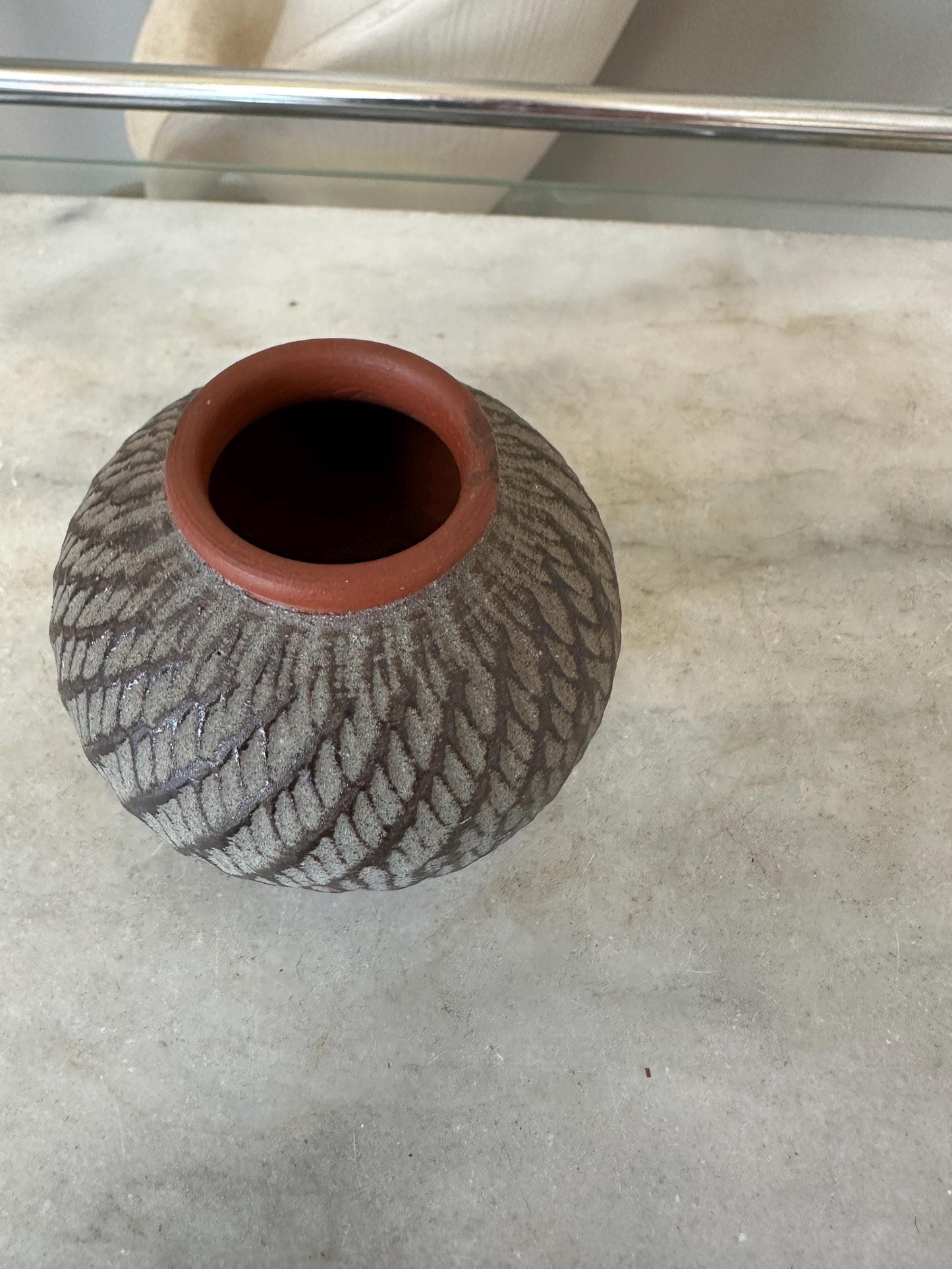 Mid Century W. Germany Vase Sgpraffto by Wekara Brown Beige Terracotta