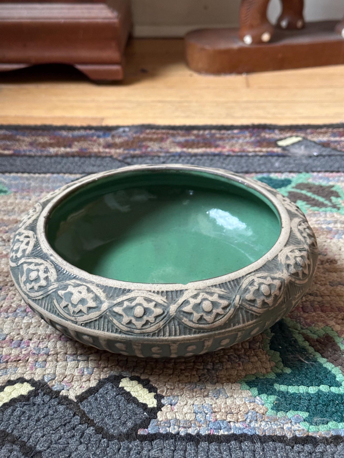 Antique Red Wing Pottery Planter: 1920s Arts & Crafts Green Bowl