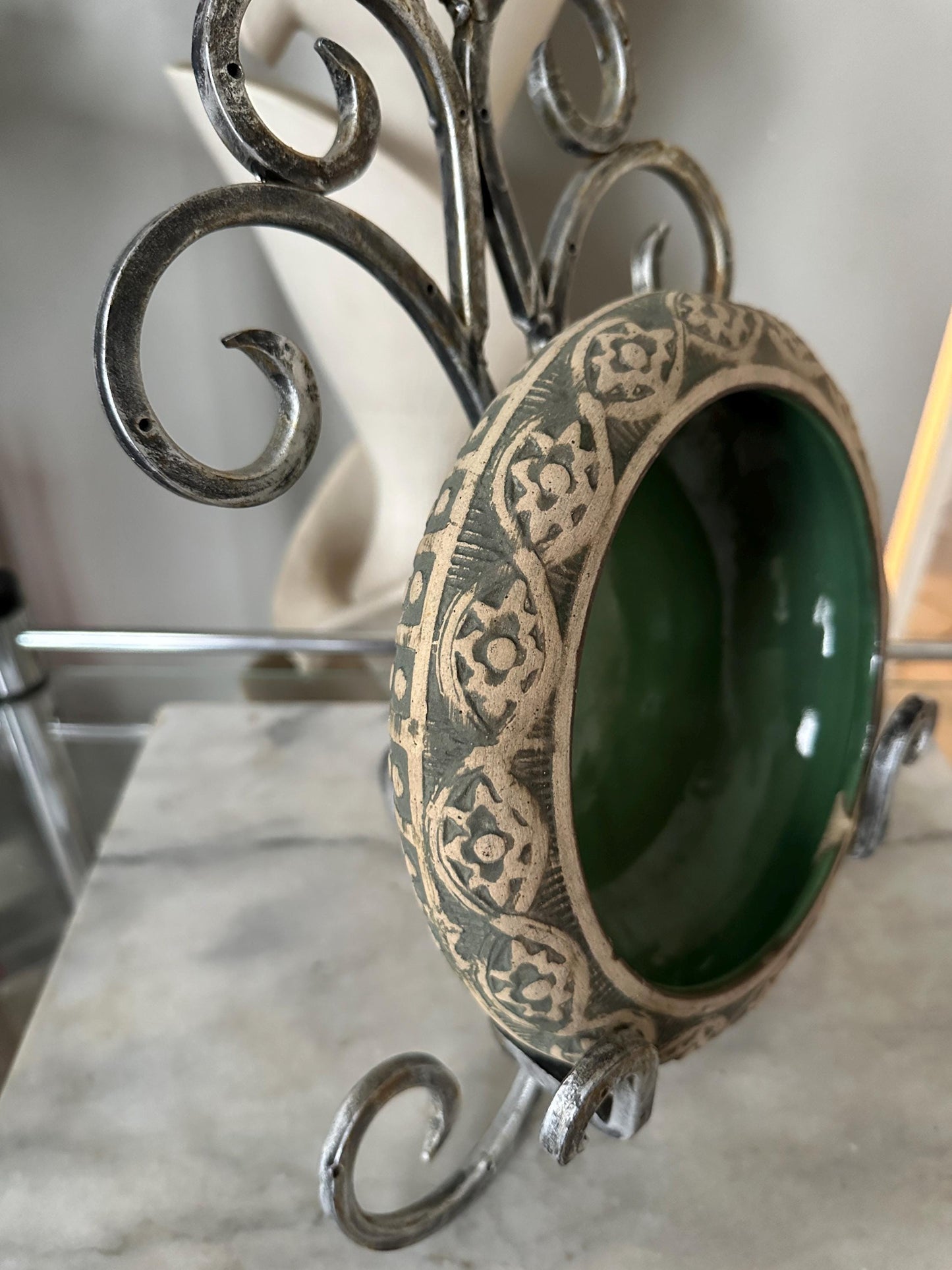 Antique Red Wing Pottery Planter: 1920s Arts & Crafts Green Bowl