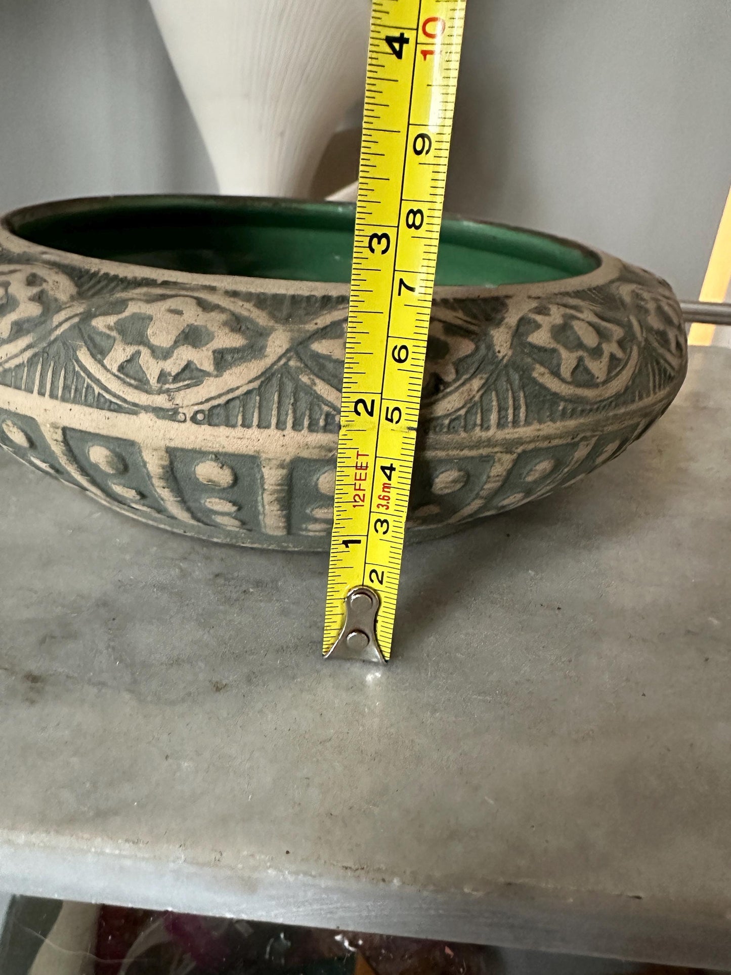 Antique Red Wing Pottery Planter: 1920s Arts & Crafts Green Bowl