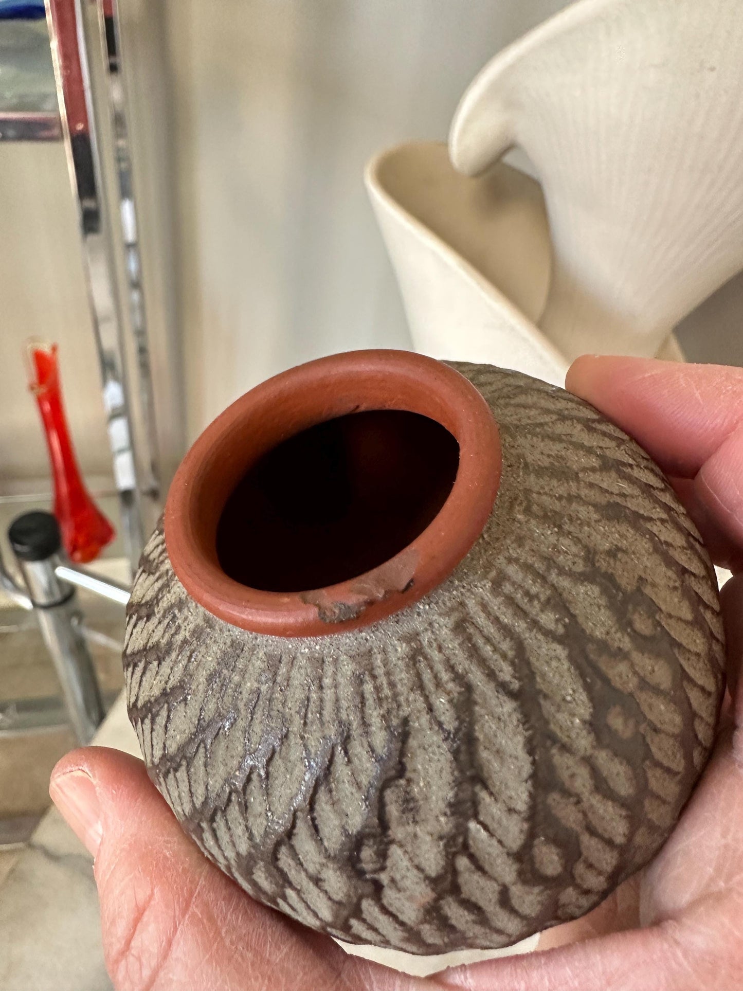 Mid Century W. Germany Vase Sgpraffto by Wekara Brown Beige Terracotta