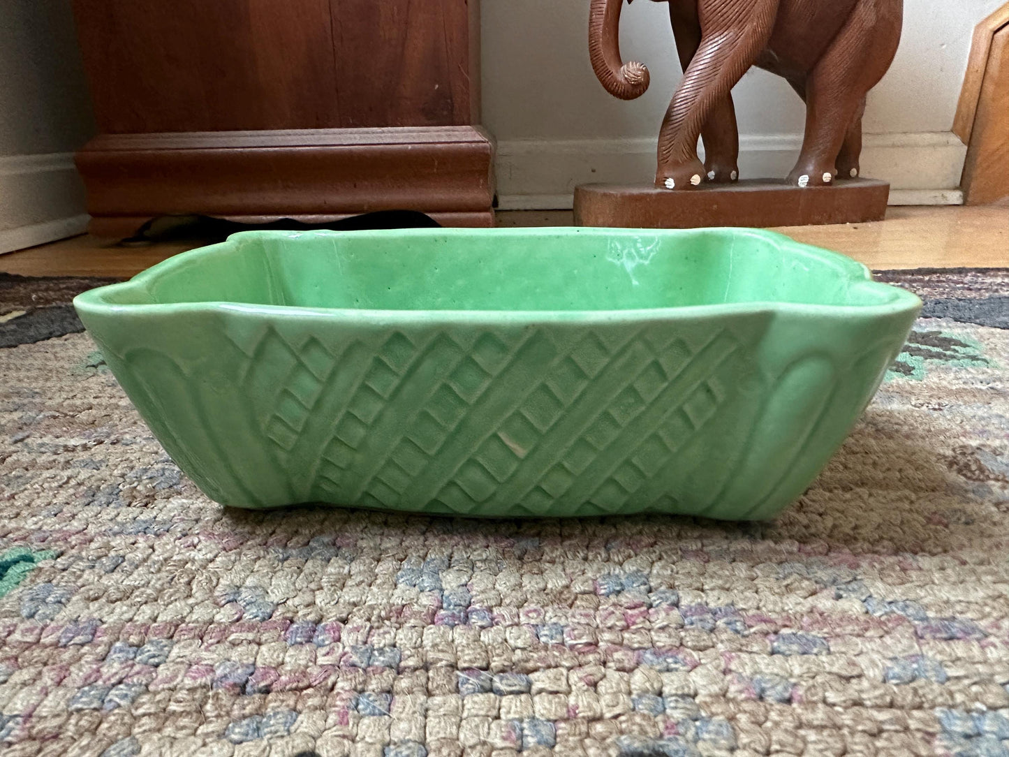 Vintage Ceramic Cookson Planter 1950's Basket design | Mint Green Cookson 625 USA Pottery