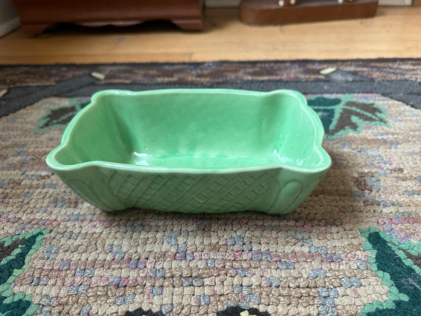 Vintage Ceramic Cookson Planter 1950's Basket design | Mint Green Cookson 625 USA Pottery