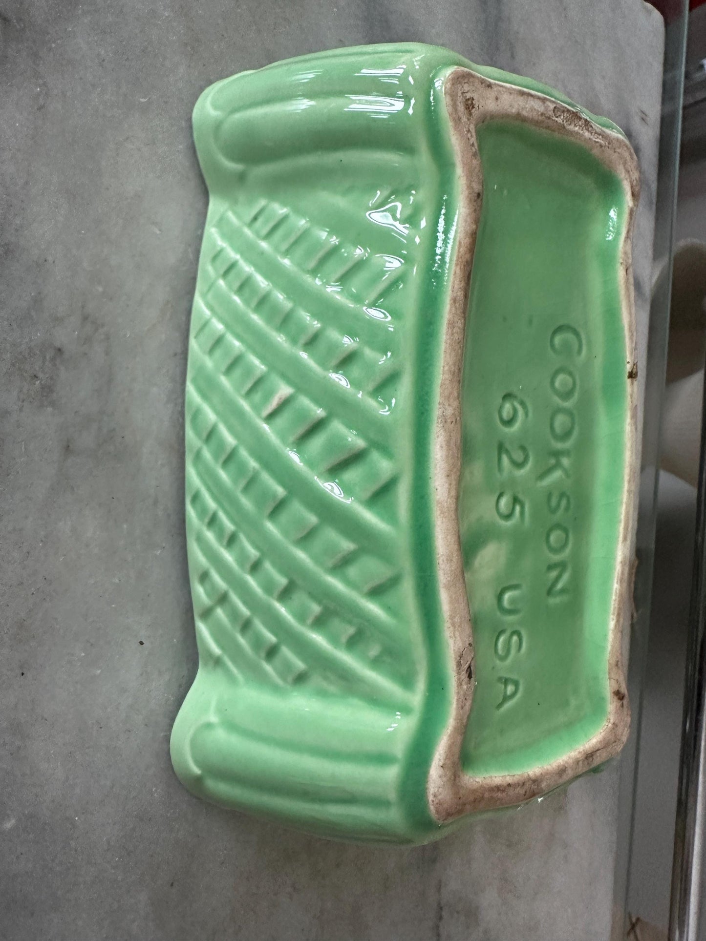 Vintage Ceramic Cookson Planter 1950's Basket design | Mint Green Cookson 625 USA Pottery