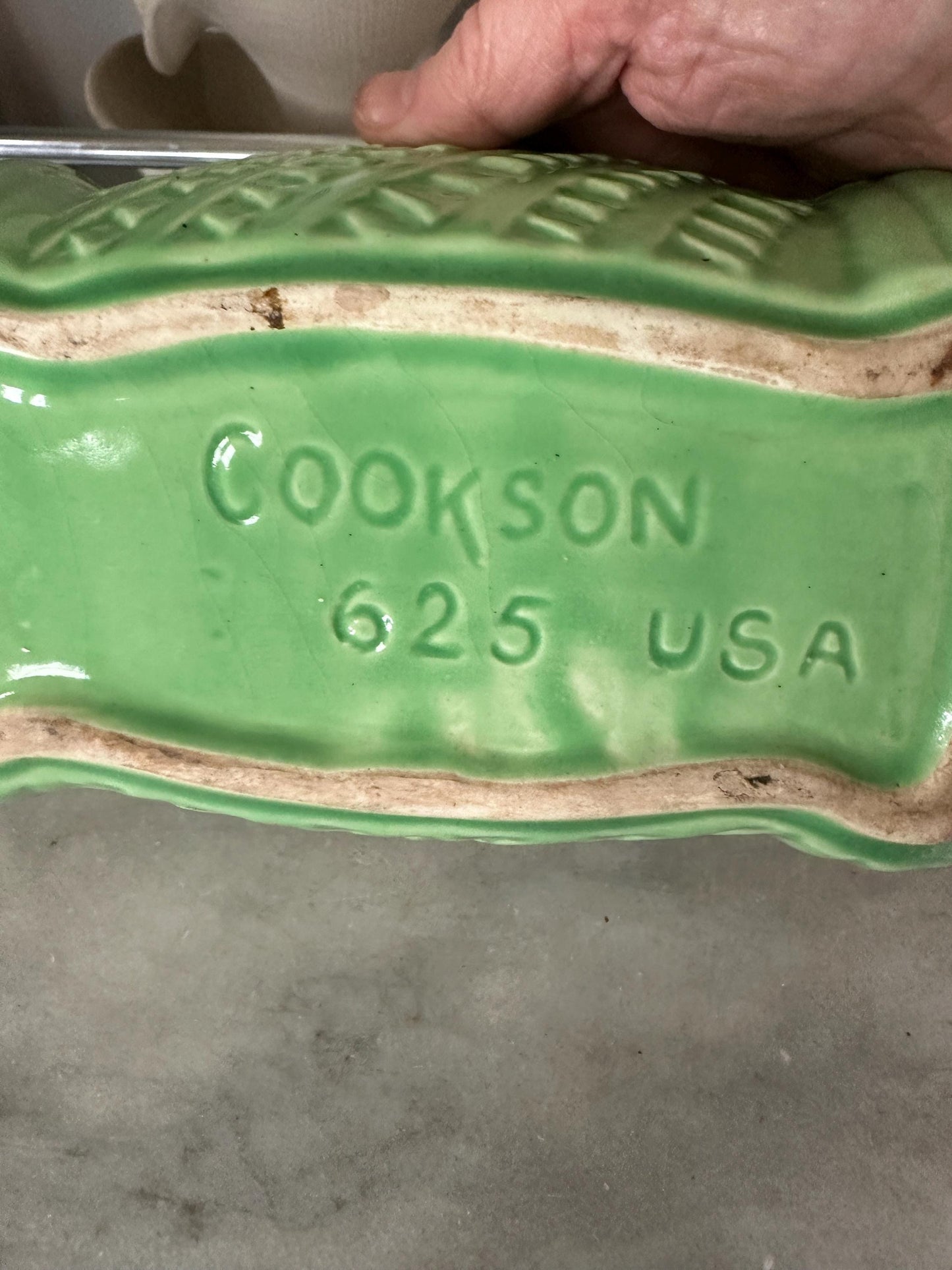 Vintage Ceramic Cookson Planter 1950's Basket design | Mint Green Cookson 625 USA Pottery