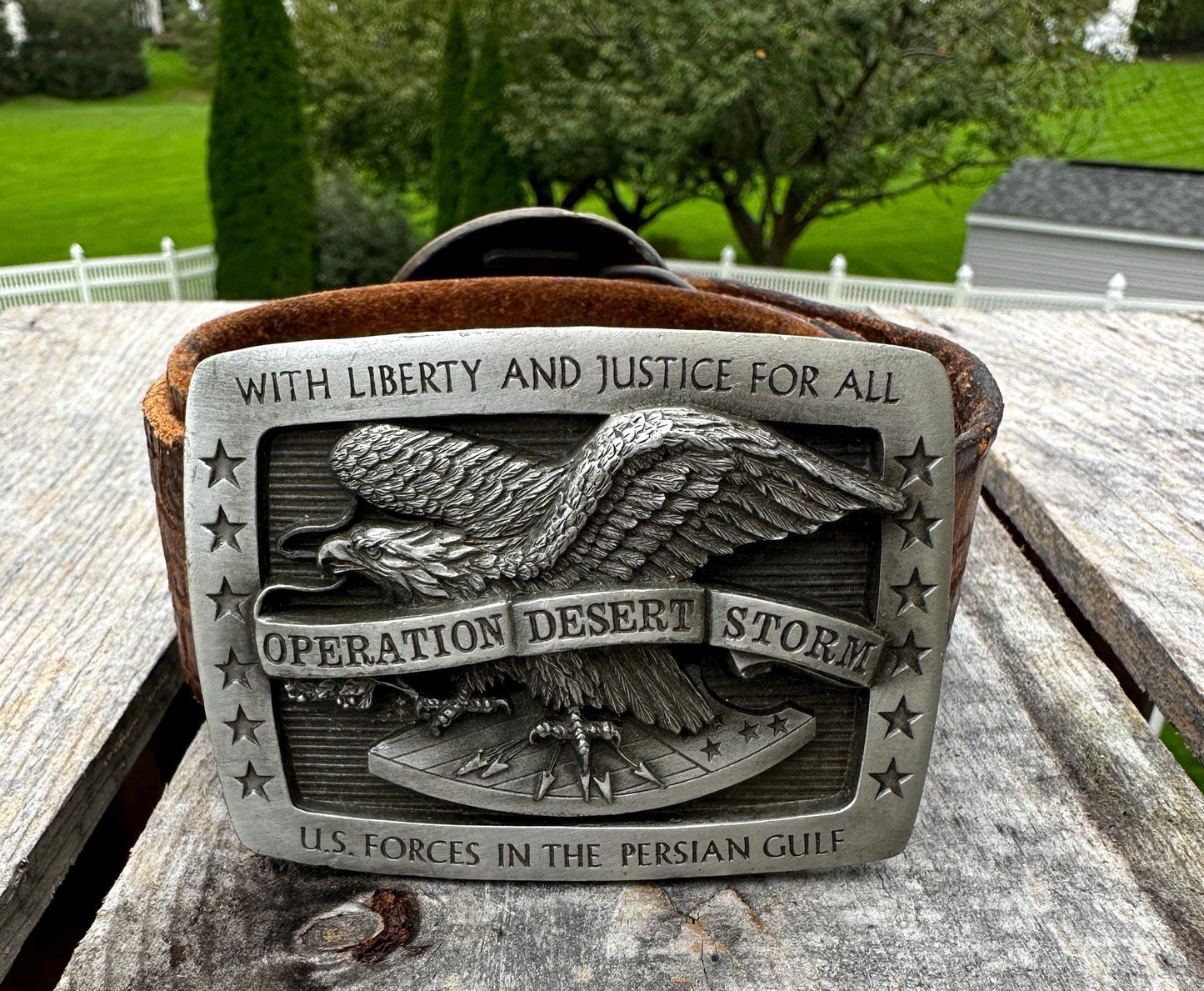 Vtg MCMXC Operation Desert Storm War Eagle Commemorative Belt Buckle